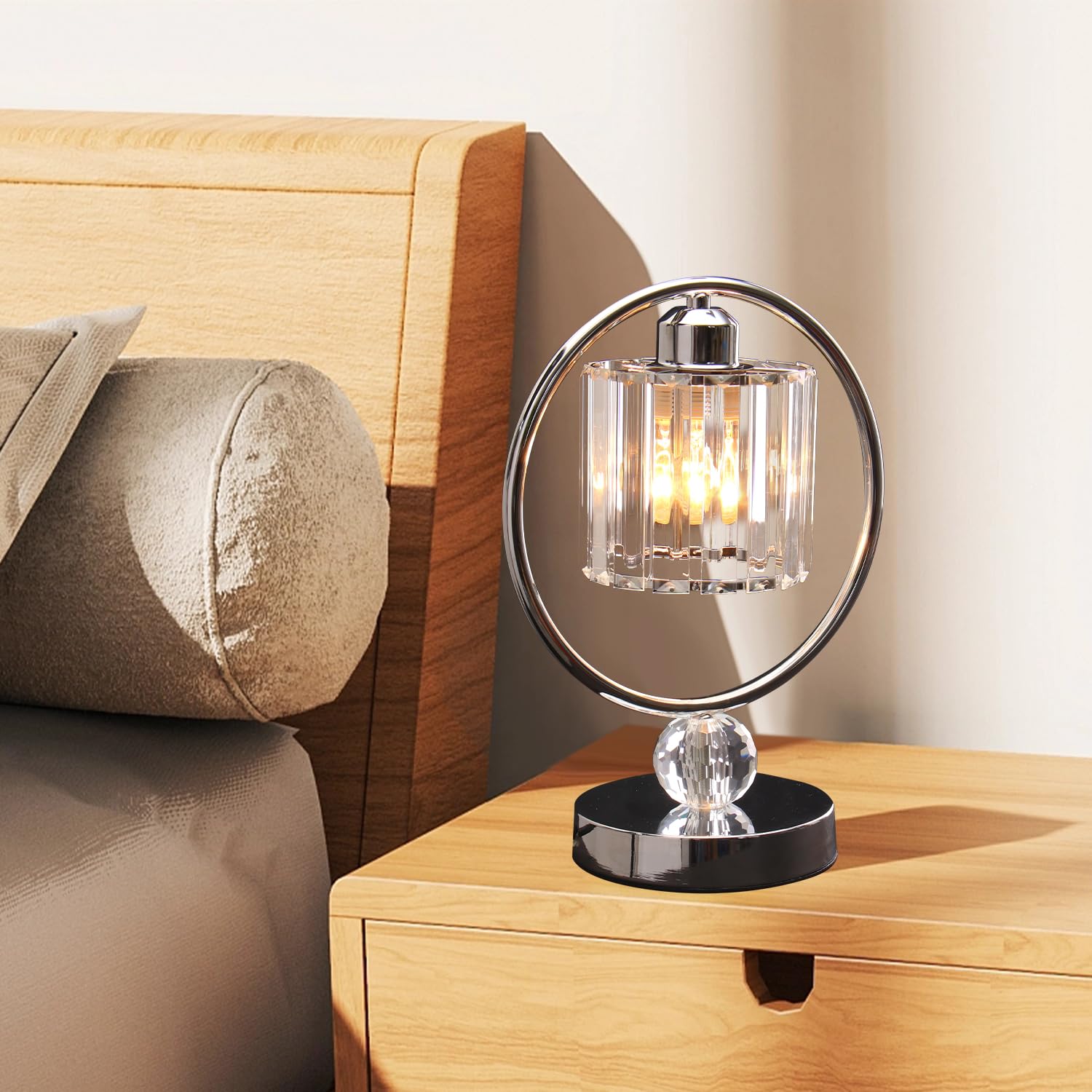 Finktonglan Crystal Lamps Table Lamp For Night Stand Modern Table Lamp Metal Bedside Small Bedroom Lamps For Bedroom Nightstand Living Room Home Office(E26 Chrome)