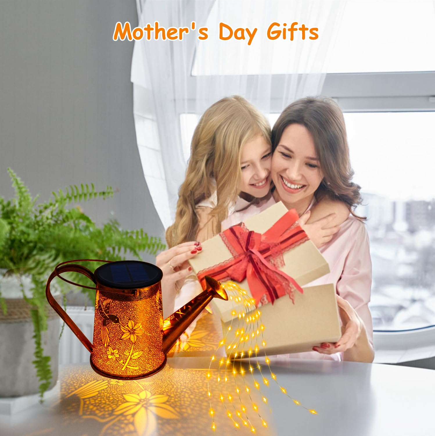 Yjfwal 2 Pack Solar Watering Can With Lights,Hummingbird Pattern+Copper Coin Pattern