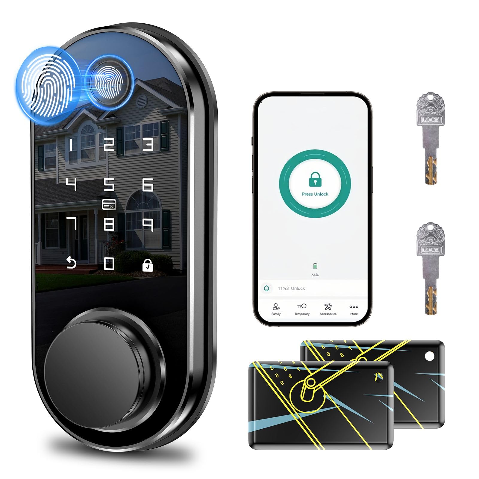 Bog Fang Keyless Entry Smart Door Lock - Fingerprint Code Deadbolt For Front Door Electronic Keypad Locks -App Control,Auto Lock,Easy To Install