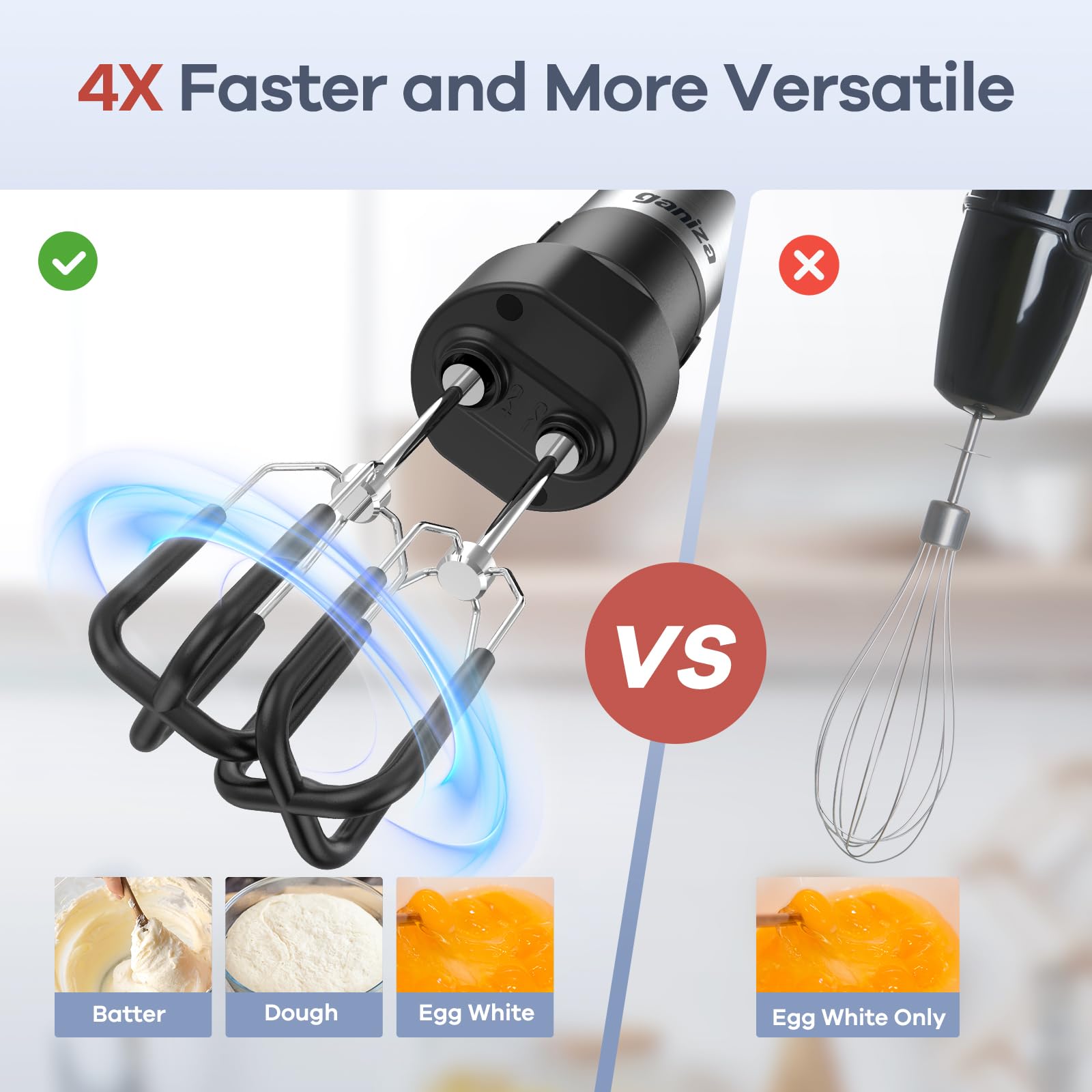 Ganiza Immersion Blender, 5 In 1 & 6 In 1 Corded Hand Blender Stainless Steel Blade, 16 Speed Immersion Blender Handheld With 800Ml Mixing Beaker, 600Ml Chopper, Whisk, Frother, Potato Masher