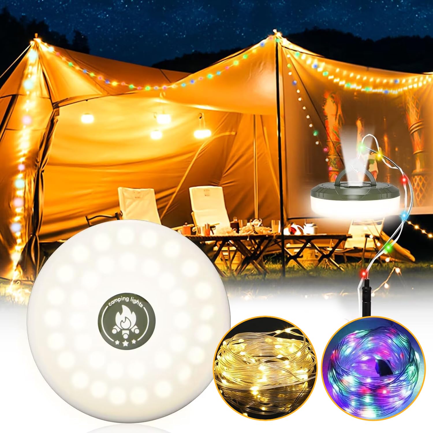 Drnanhai Camping Lights String,29.5Ft 4 In 1 Outdoor String Lights With 8 Modes Adjustable,Rechargeable Led String Lights,Ip44 Portable Camping Lantern Emergency Light For Hiking,Tent,Yard,Christmas Decor