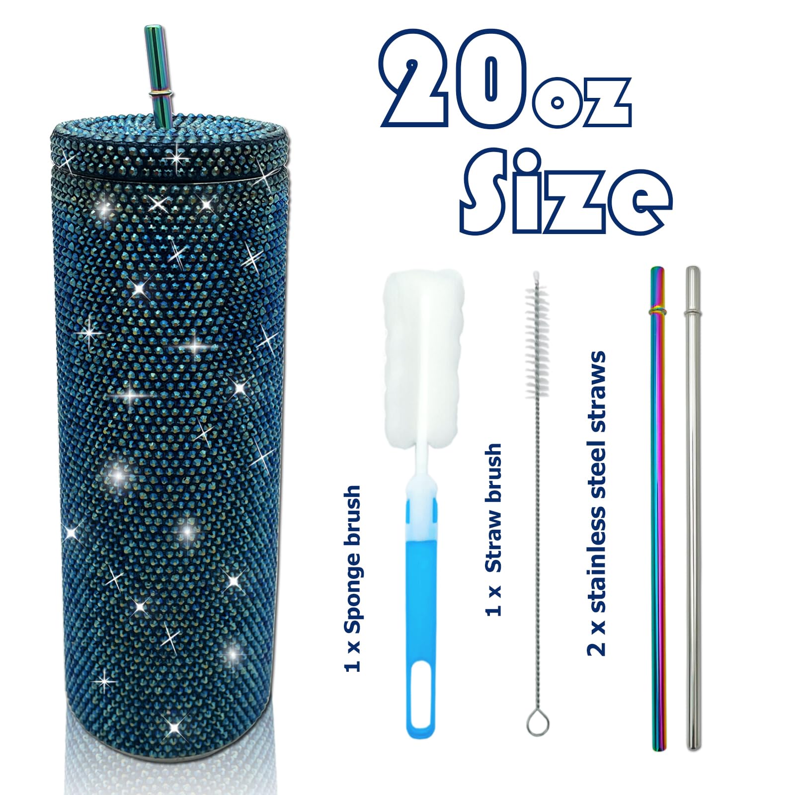 20Oz Bling Diamond Tumbler With Lid And Straw Studded Skinny Tumbler Stainless Steel Vacuum