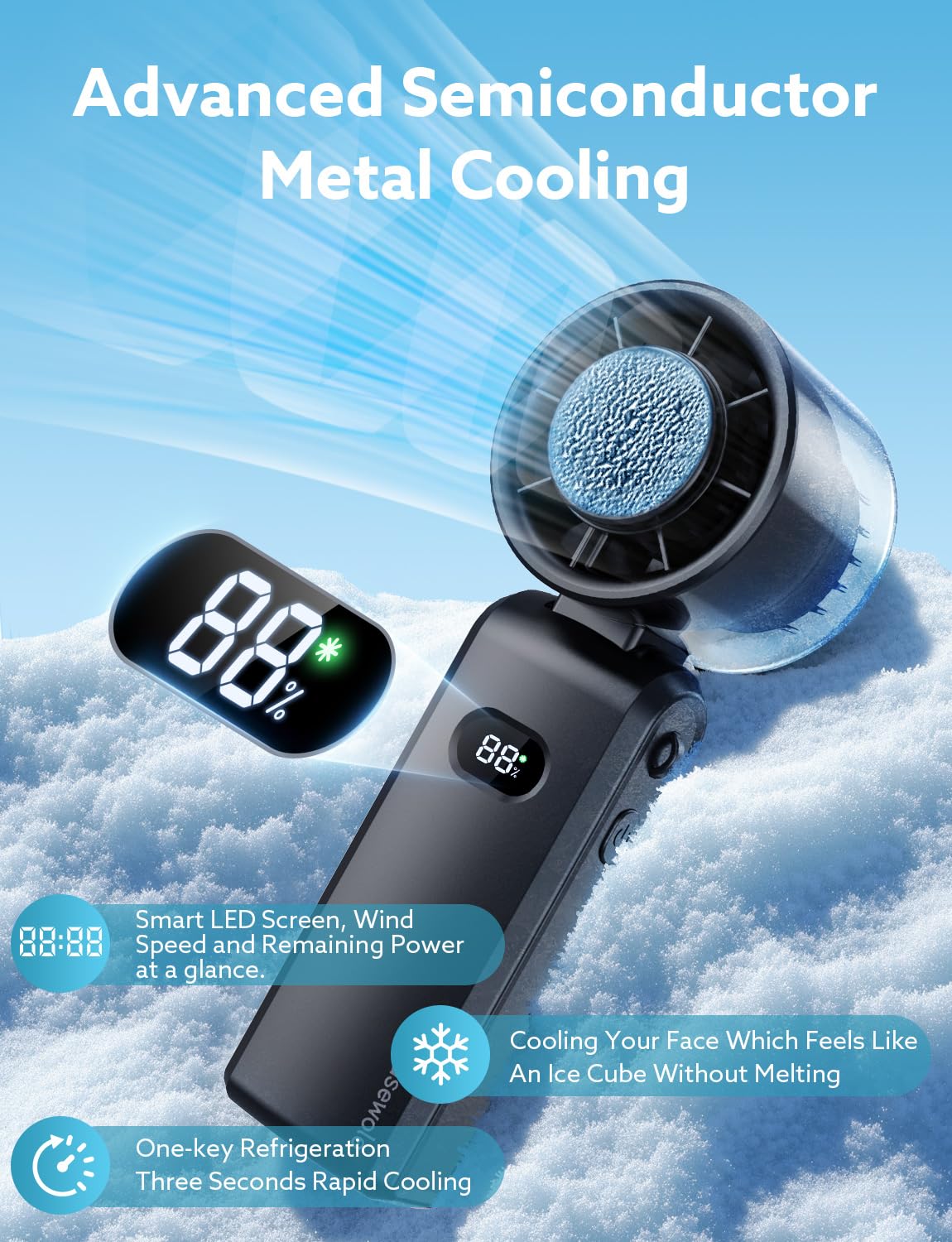 Handheld Portable Fan, Ice Cooling Fan, High Speed Cooling, Rechargeable, 5000Mah, 16H Max