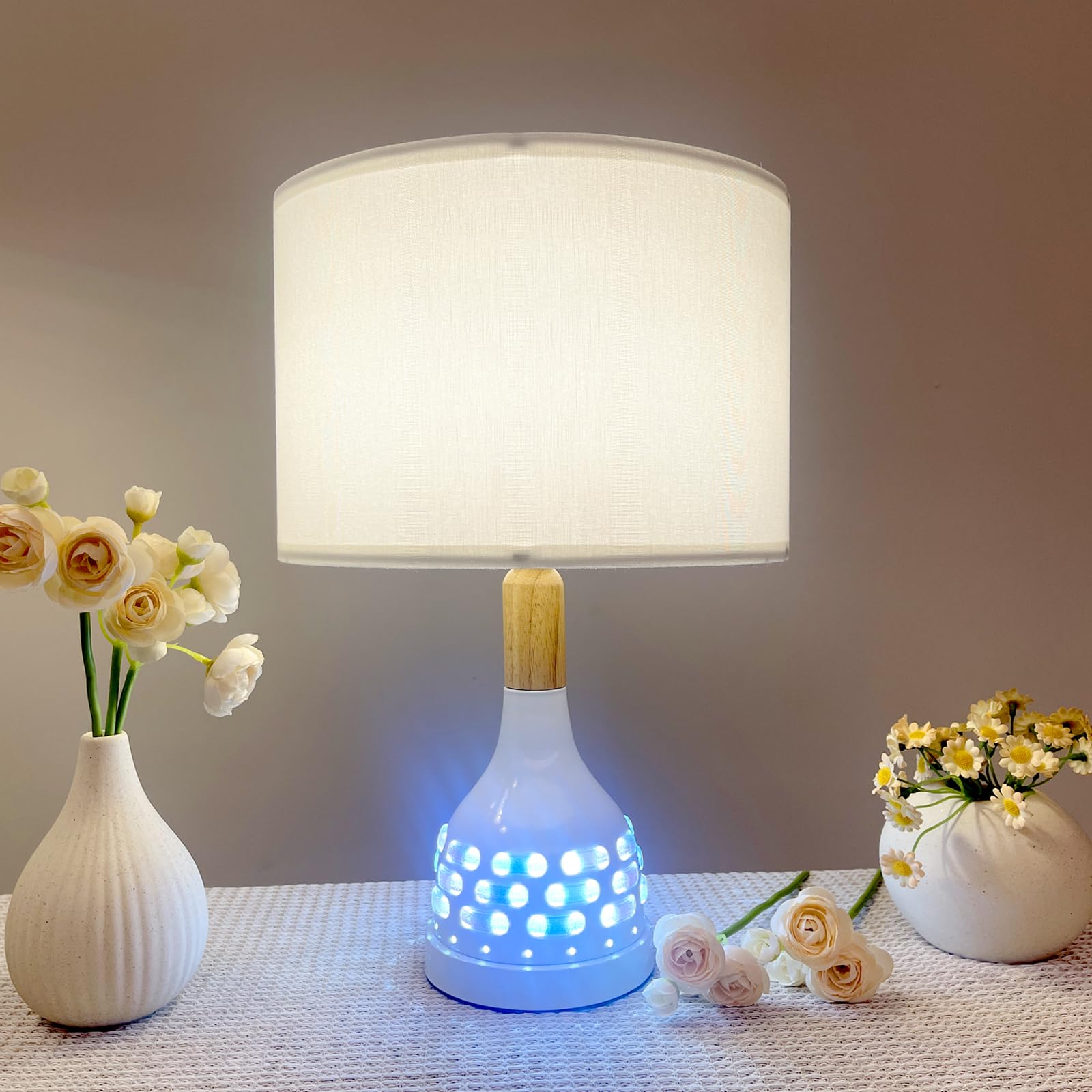 Jingoe 17'' Modern Bedroom White Table Lamp Set Of 2 With Night Light For Bedroom Living Room Bedside Nightstand Lamp Farmhouse (Includes 2 Bulbs)