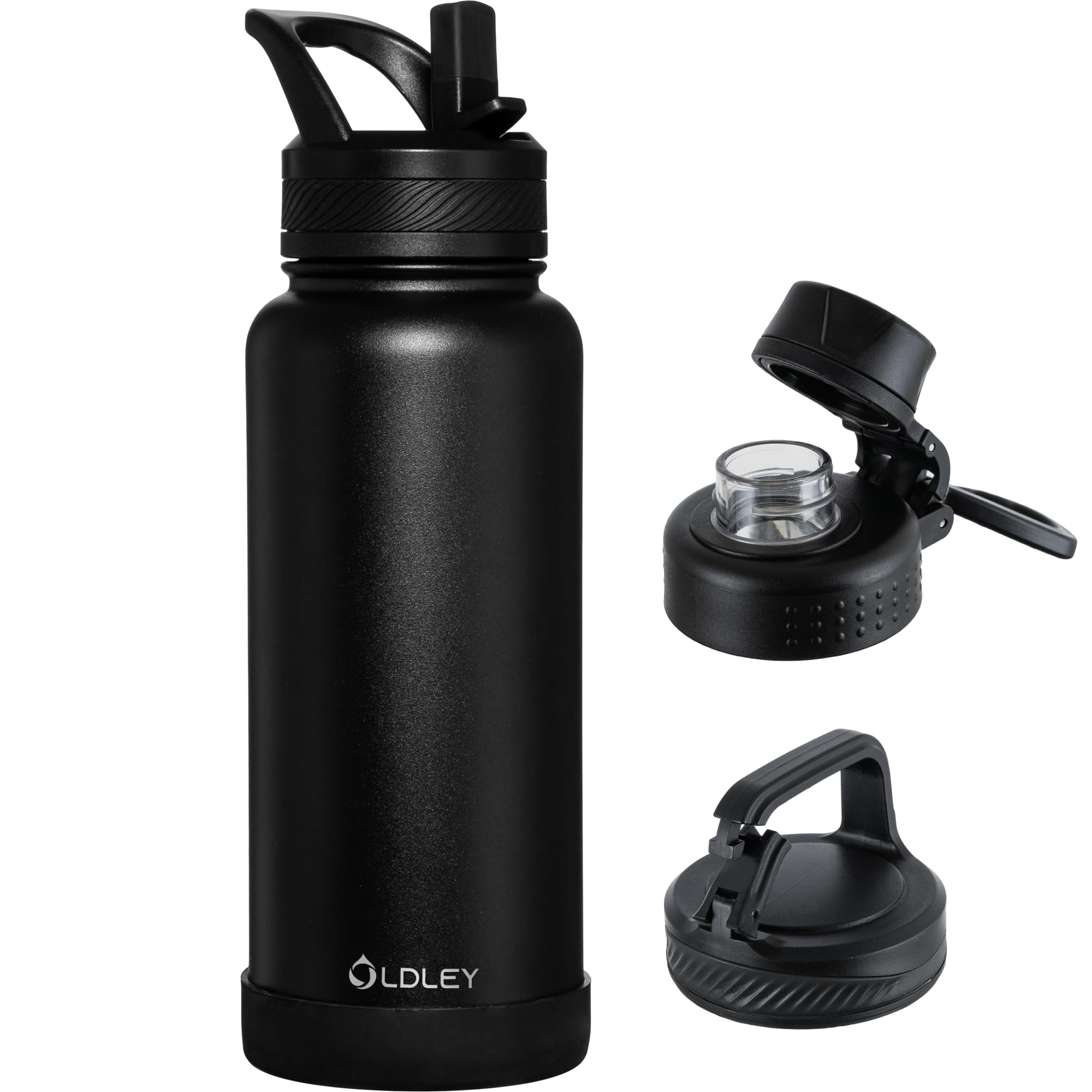 Oldley 32 Oz Insulated Water Bottle With Straw, Stainless Steel Sports Water Cup Flask With 3 Lids