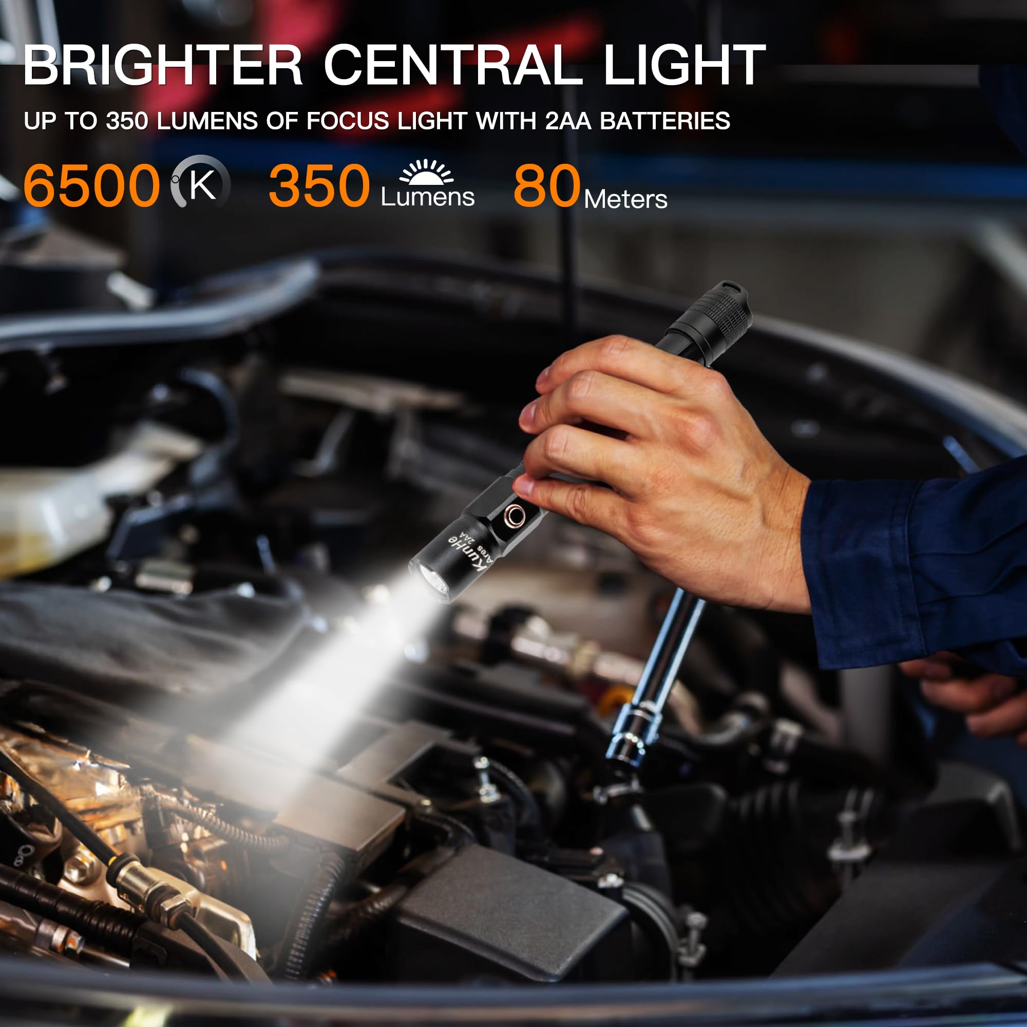 Kunhe Ares 2 Pack 350 Lumens Pen Flashlight Powered By 2 Aa Batteries 3 Modes With Memory Functon Waterproof Super Bright Small Flash Light For Inspection Work Repair