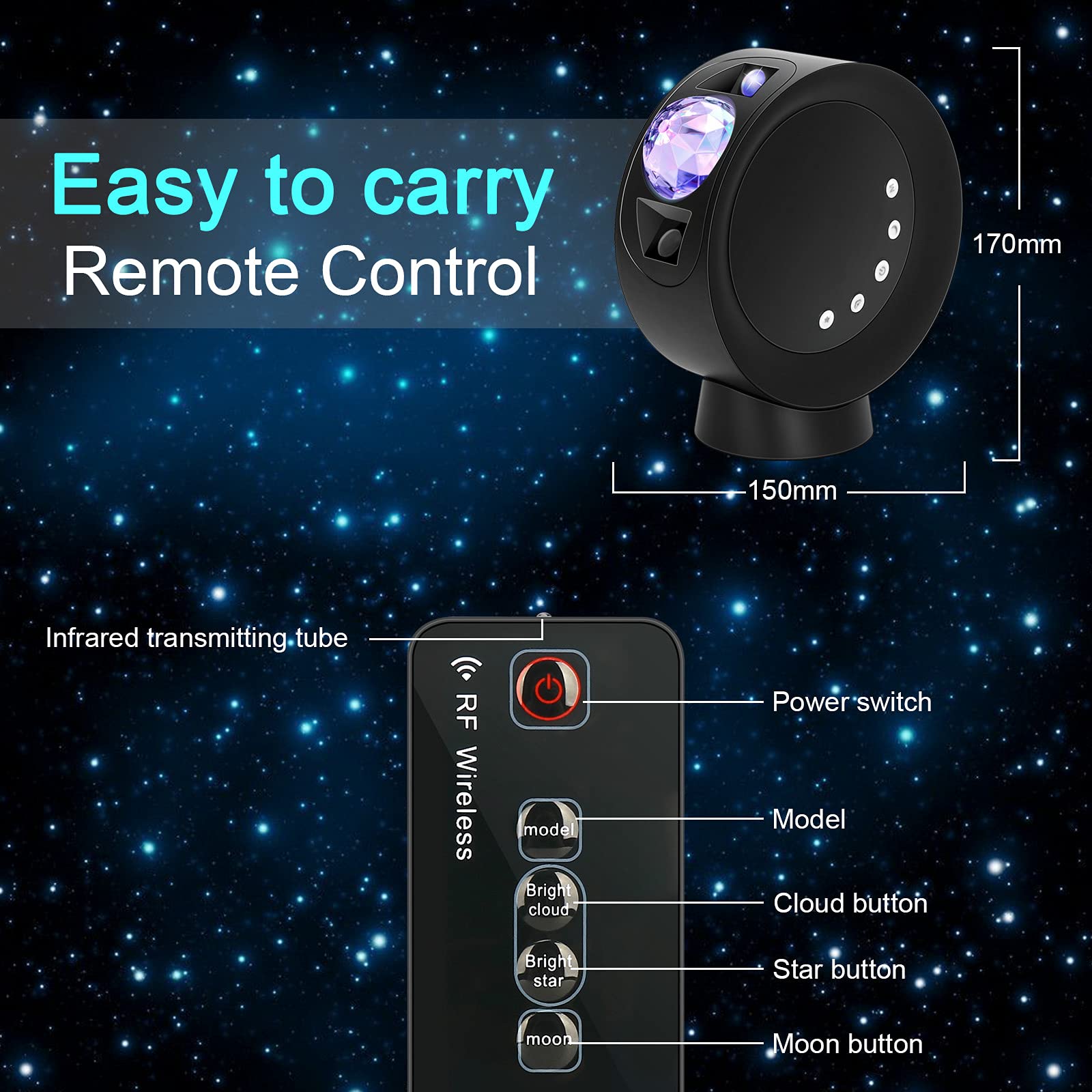 Litenergy Led Sky Projector Light, Galaxy Lighting, Nebula Star Night Lamp With Base And Remote Control For Gaming Room, Home Theater, Bedroom , Or Mood Ambiance (Black)