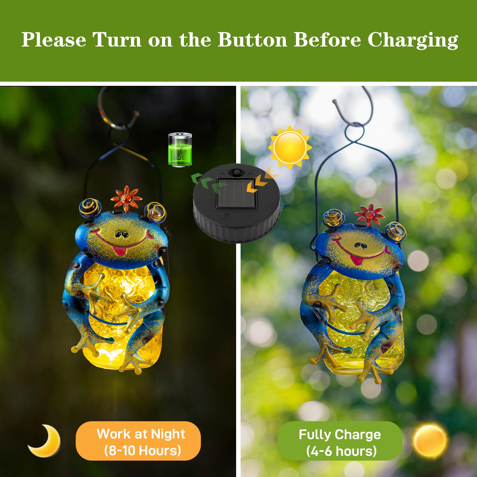 Stankgarden 2 Pack Frog Solar Lantern,Jar Solar Lanterns Outdoor Waterproof Frog Hanging Solar Lantern,Outdoor Solar Lanterns With String Light For Garden Table Decor