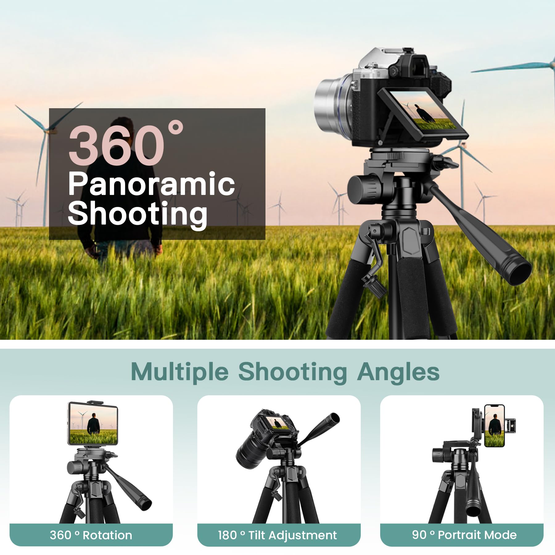 Victiv 68" Camera Tripod Stand, Tablet Tripod For Iphone Ipad With Remote And Phone Holder, Phone Stand For Video Recording Travel Photo Vlog Photography, Compatible Canon With Nikon Ipad