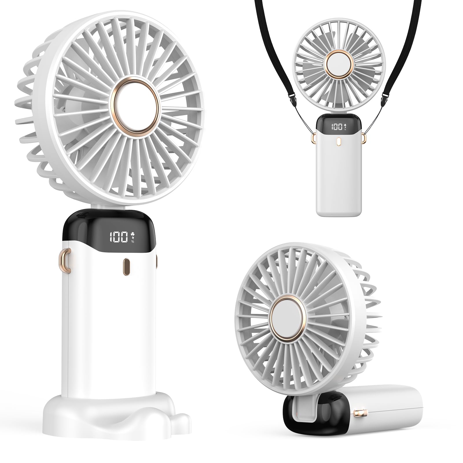 Rechargeable Portable Handheld Fan,5000Mah Battery Operated Mini Fan,5 Speeds And Led Display - Koospark