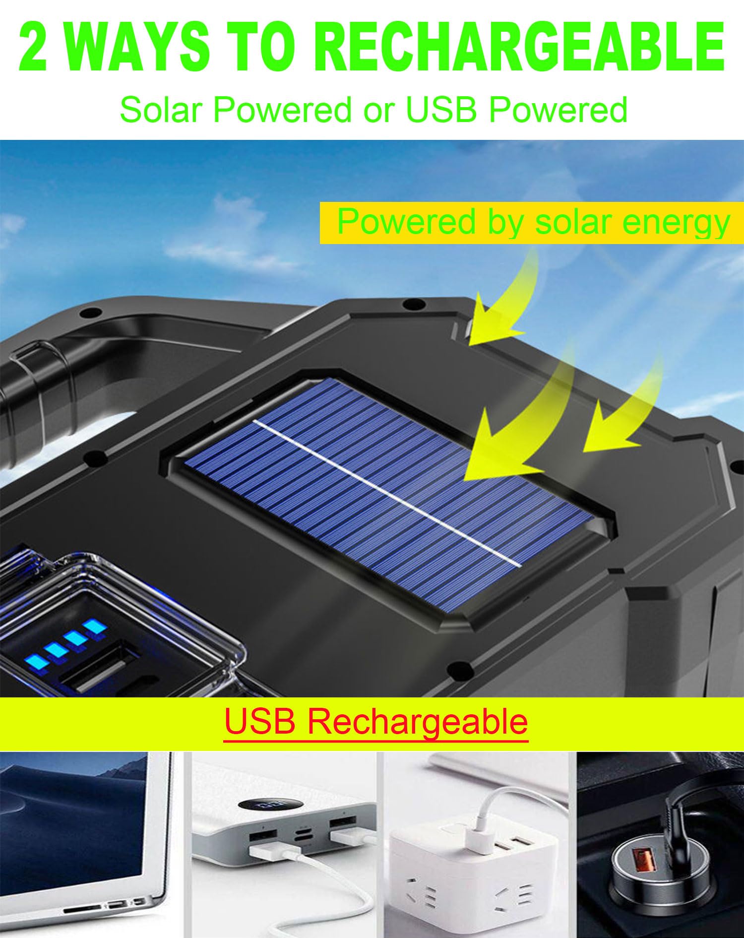 Suyooulin Rechargeable Solar Led Searchlight Lantern, Super Bright 6000Lm Handheld Spotlight, Multifunctional Led Camping Lamp Flashlight, 6 Light Modes, Waterproof Ipx4, Power Bank, For Emergency, Home
