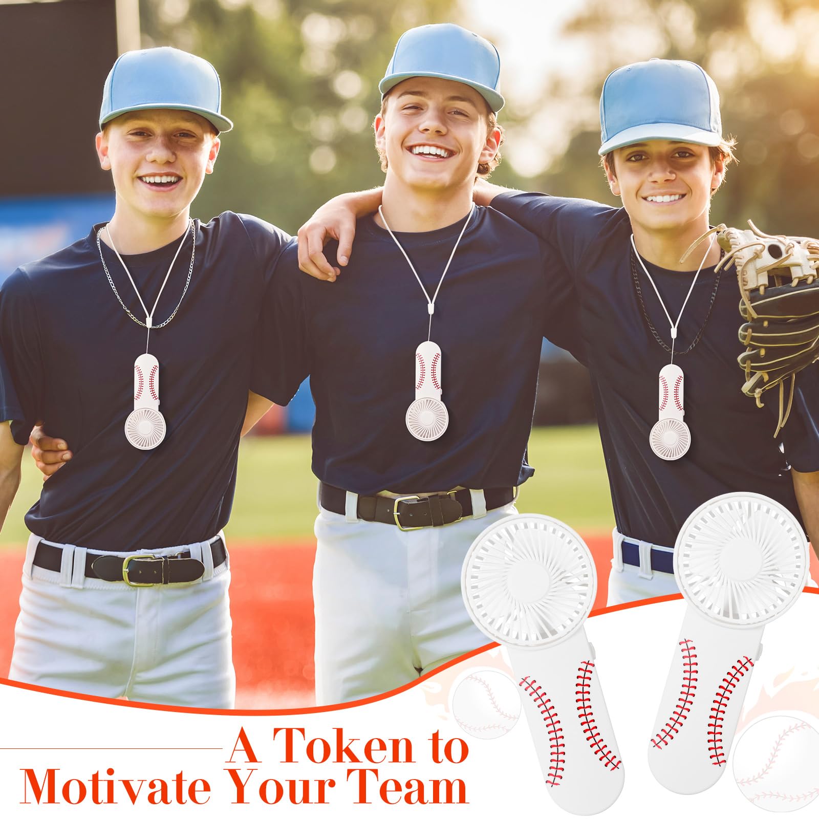 Honoson 12 Pcs Baseball Mini Portable Fan Bulk Small Personal Handheld Fan With Lanyard
