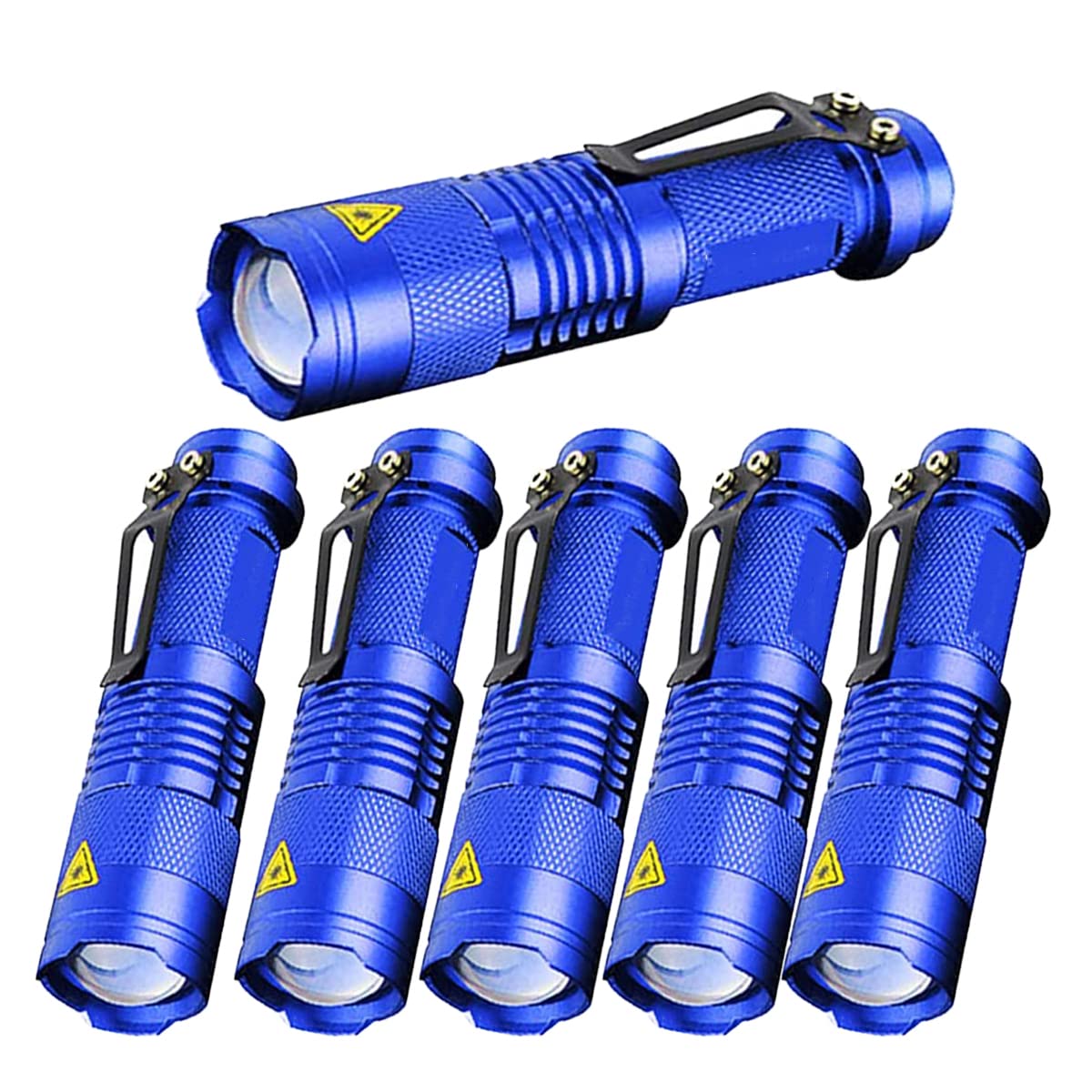 Modoao 6 Pack,7W 300Lm Sk-68 3 Modes Mini Light Black Q5 Led Tactical Flashlight, Led Mini Flashlights,Adjustable Focus Zoomable Tactical Flashlight For Camping Hiking Emergency(Blue