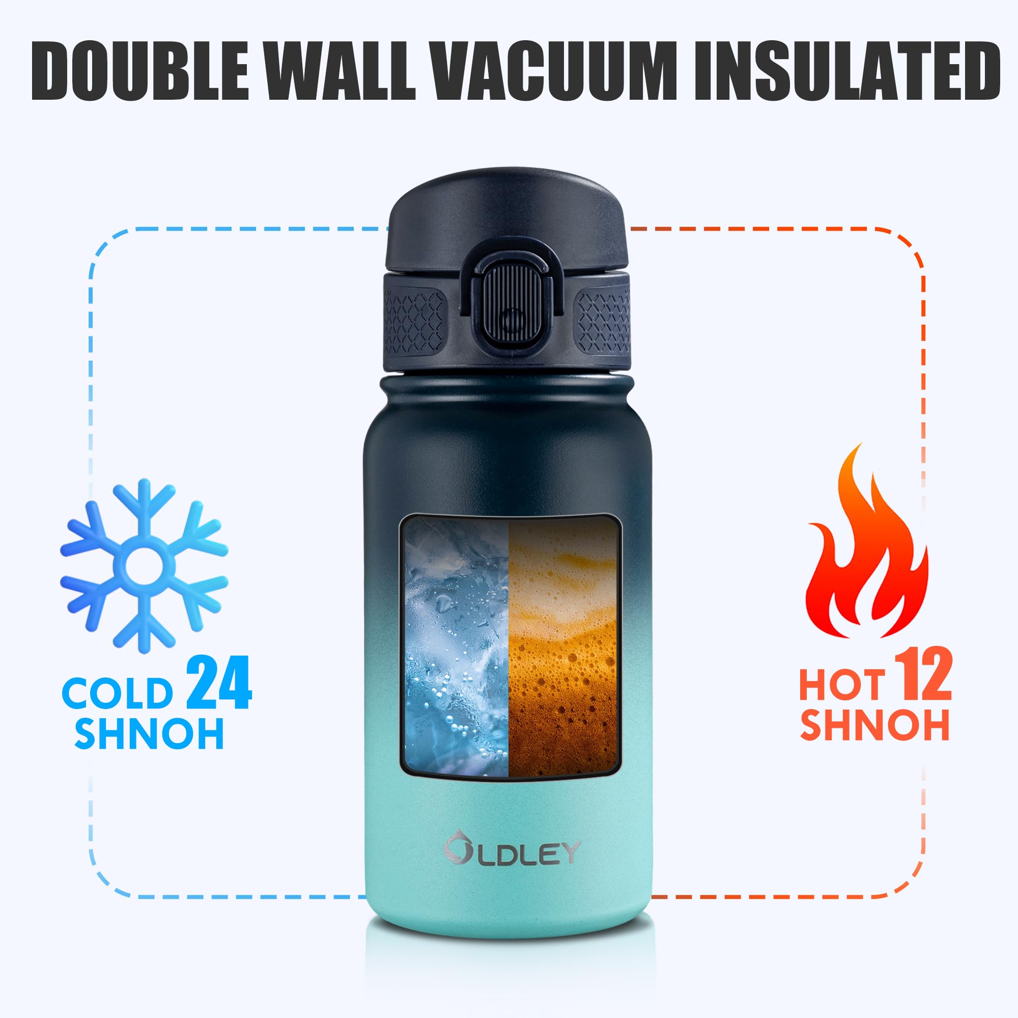 Oldley 12Oz Kids Water Bottle, Stainless Steel Insulated Water Bottle For Kids, With Straws Leak-Pr