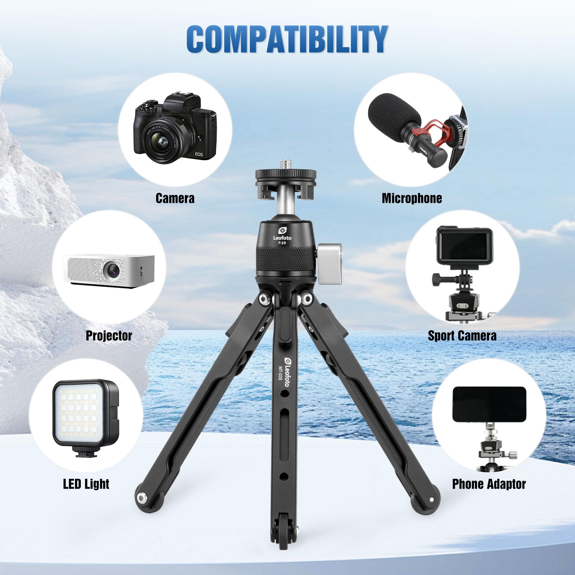 Leofoto 9.84" Aluminum Table Tripod With Ball Head For Camera, 360° Rotation Desktop Tripod With 1/4" Screw For Phone Adaptor/Projector/Sport Camera, Max Load 11Lb