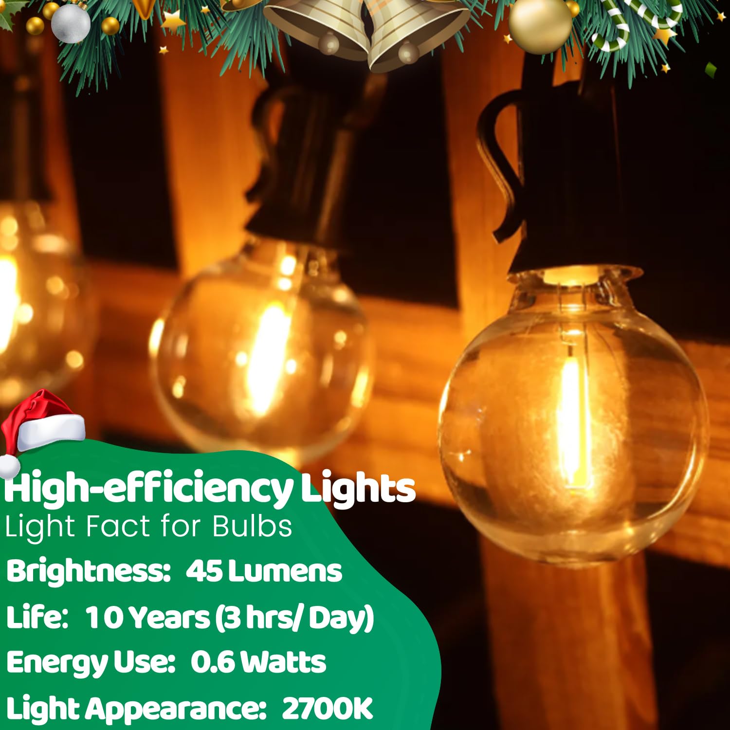 Solros Studio 10Ft Led Outdoor String Lights - Waterproof Patio Lights Shatterproof G40 Edison Globe Bulb, Connectable Hanging Outdoor String Lighting For Indoor Backyard Yard Gazebo Porch Party Decor - Solros