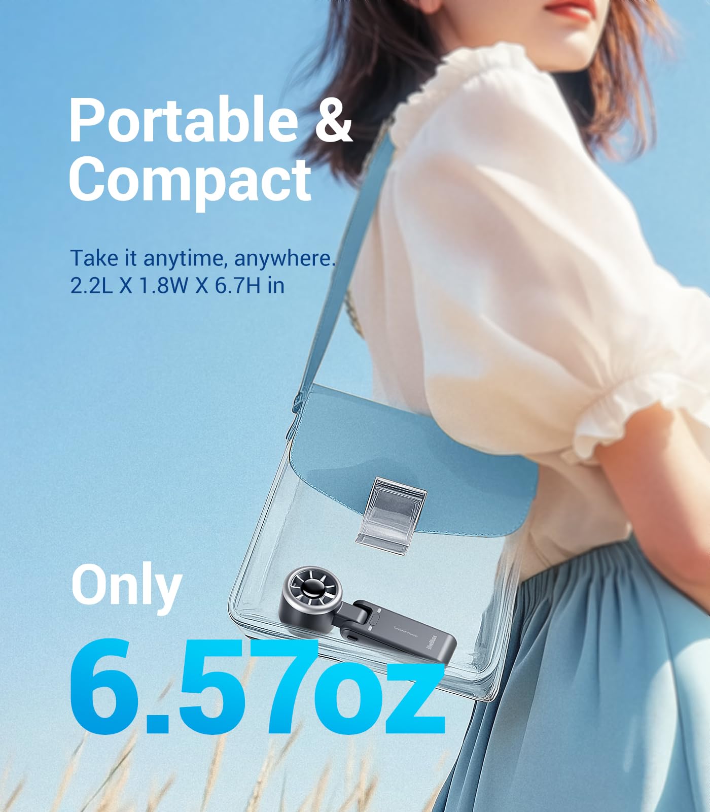 Portable Handheld Turbo Fan, 5 Gear Wind, Battery Operated, Up To 12 Working Hours, 3 In 1 Hand Fan