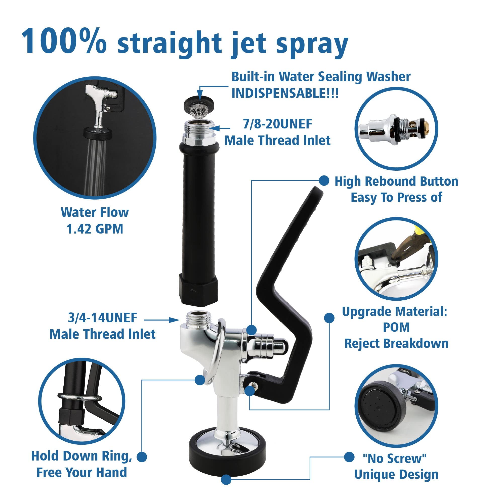 Ms Commercial Kitchen Sink Faucet With Sprayer 4-8 Inch Adjustable Center Deck Mount 25'' Height Brass Pre Rinse Unit With Spray Valve And 8 Inch Add On Spout Fit For Restaurant Hotel Laundry Sink