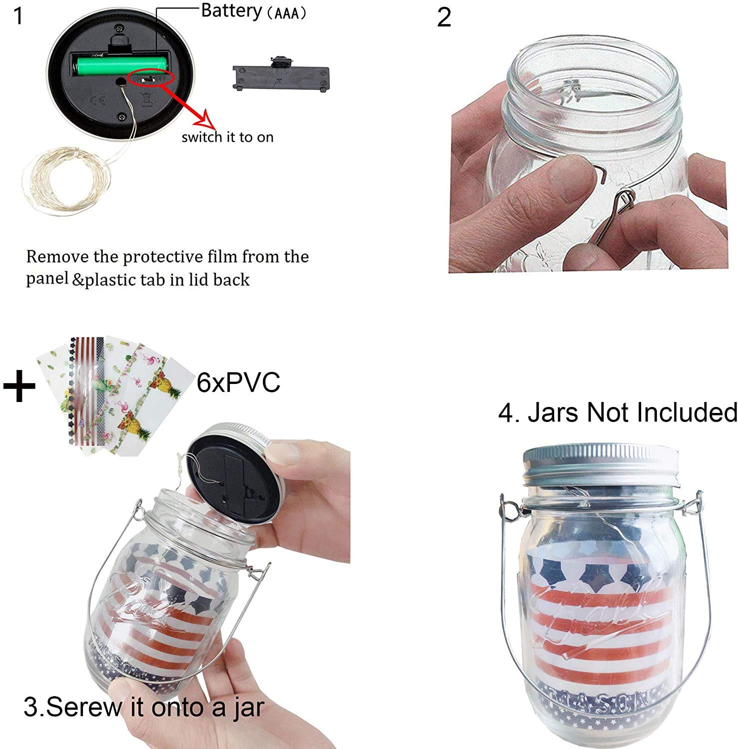 Yjfwal Solar Mason Lid Light, 8 Pack 30Led Mason Jar Fairy Lights,Including 8 Hangers And 2 Pcs Fairy Decor Pvc (Jars Not Included), Courtyard Garden, Interior Decora (Cool White)