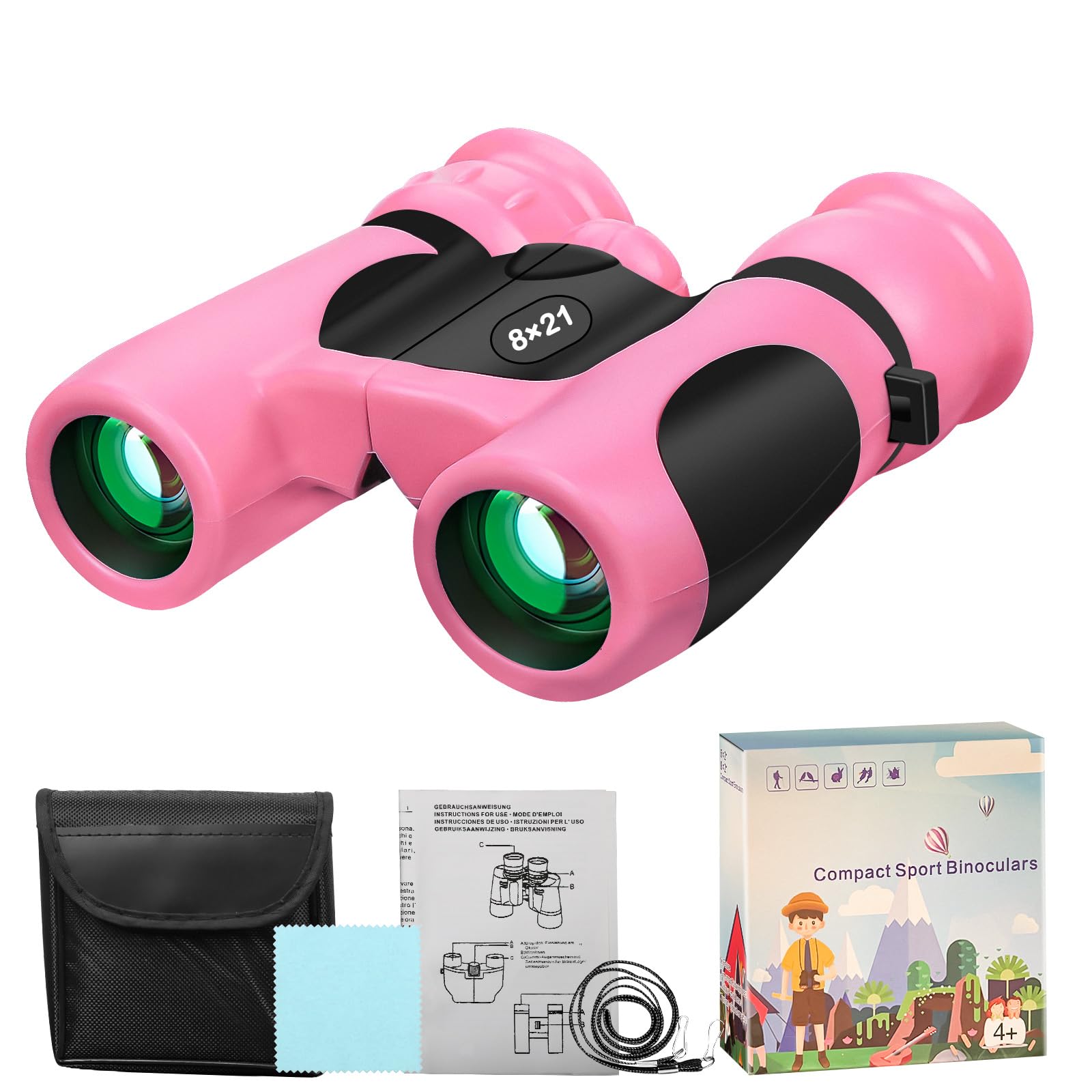 Blackice Binoculars For Kids, High-Resolution 8X21, Kids Binoculars  Set For Boys & Girls, Shockproof & Compact For Bird Watching, Travel, Hiking, Camping, Hunting, Children Outdoor Gear (Pink)