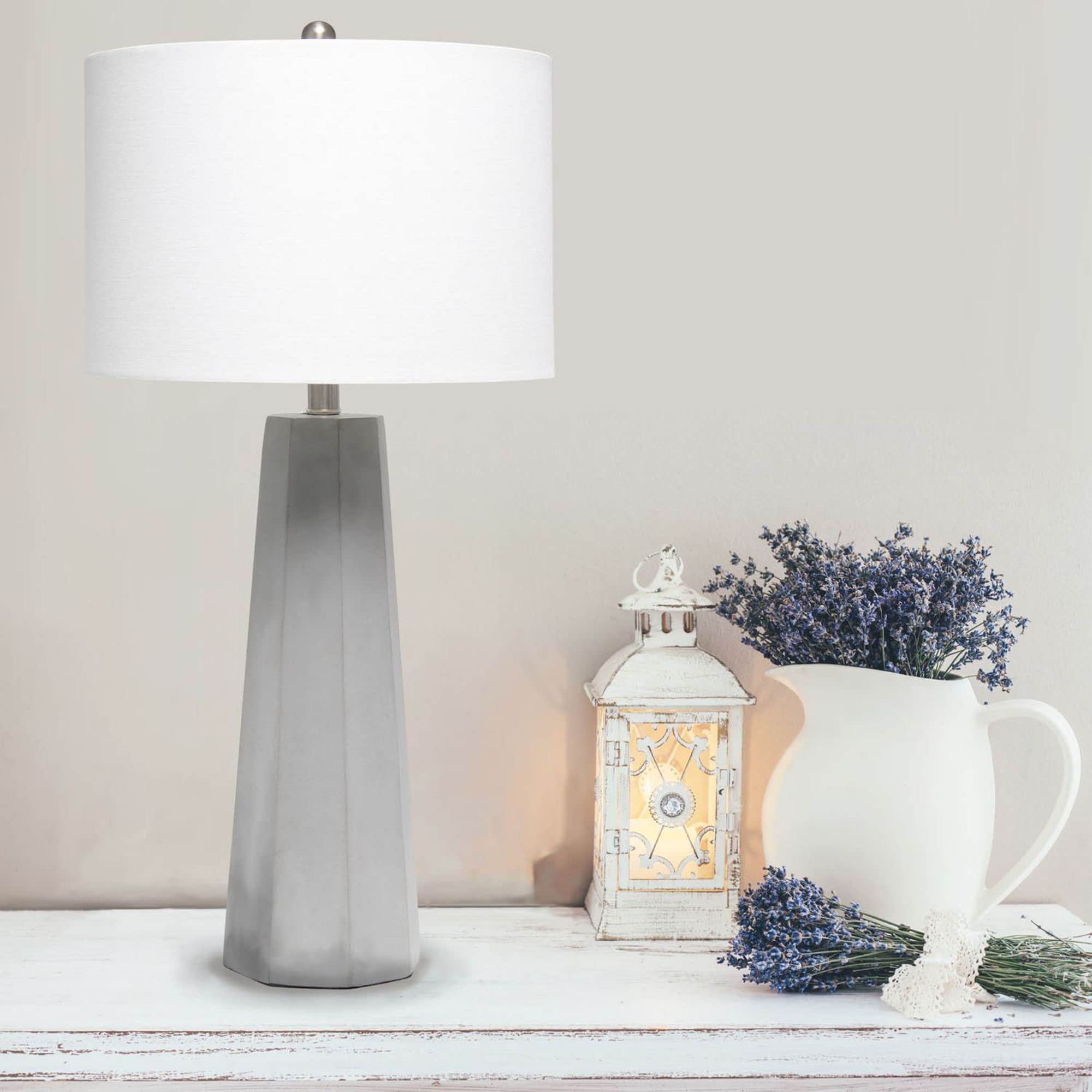 Lalia Home Modern Concrete Pillar Table Lamp With White Fabric Shade