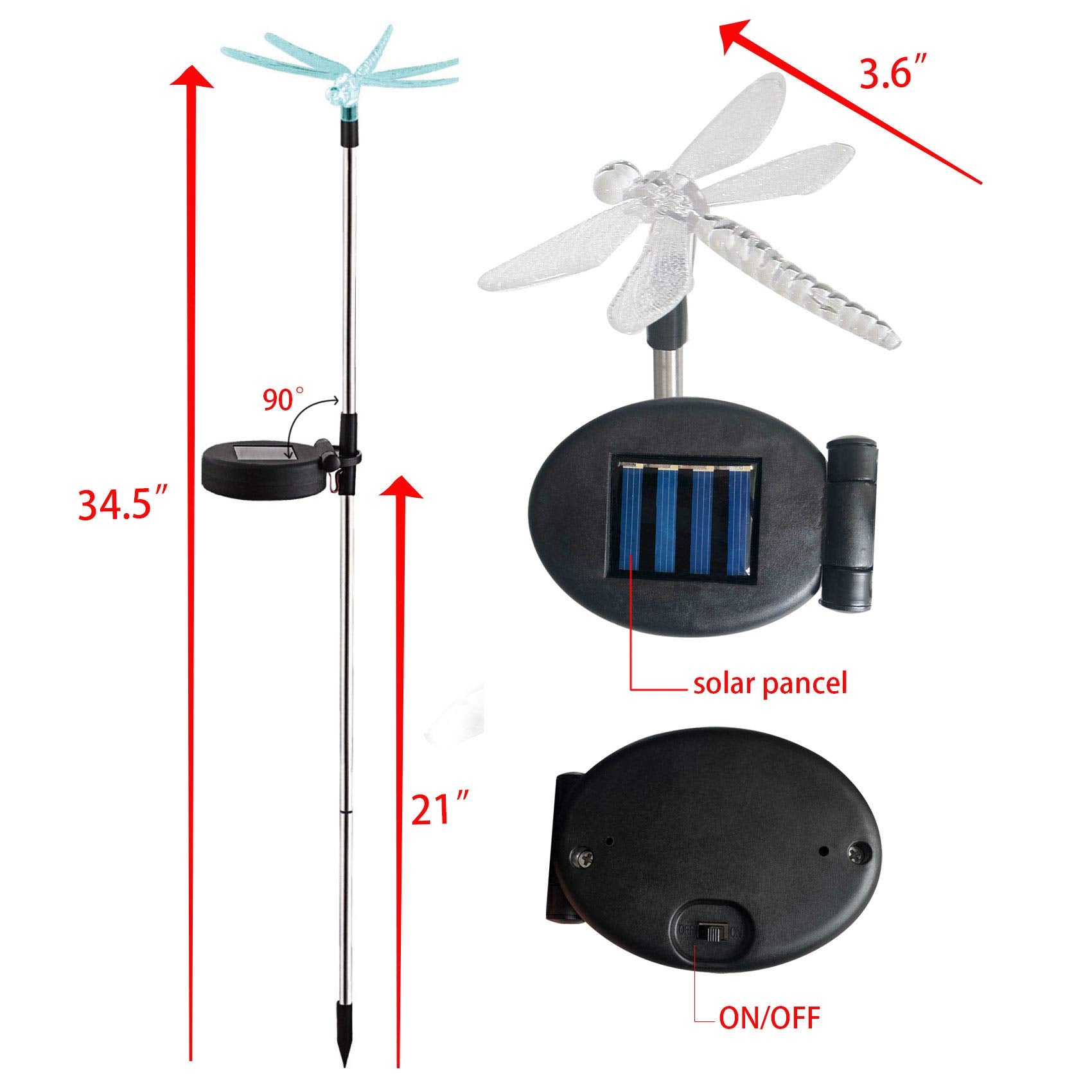 Ezigarden Waterproof Outdoor Solar Garden Stake Light With Vivid Color Charging Figurine –Dragonfly Led Garden Landscape Lawn Lamp For Flower Beds Backyards Decoration, 1Pack
