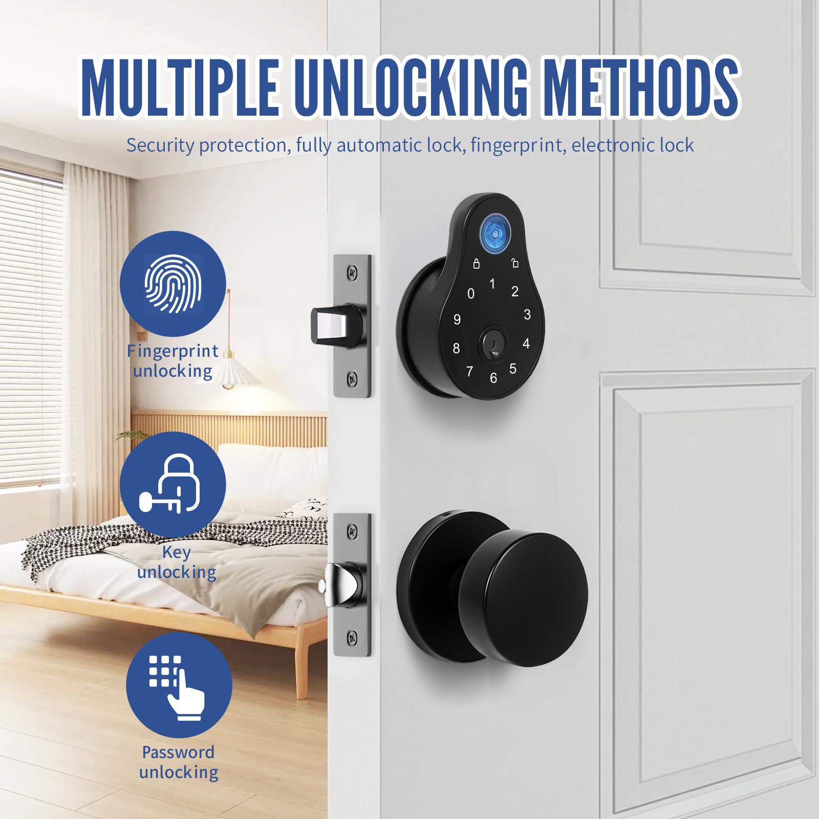 Cielsa Dawn Keyless Entry Door Lock Deadbolt With Handle Set-Code,Key,Fingerprint Deadbolt And Black Door Knobs-Touchscreen Keypad Deadbolt Smart Locks For Front Door- Easy Install-Auto Lock