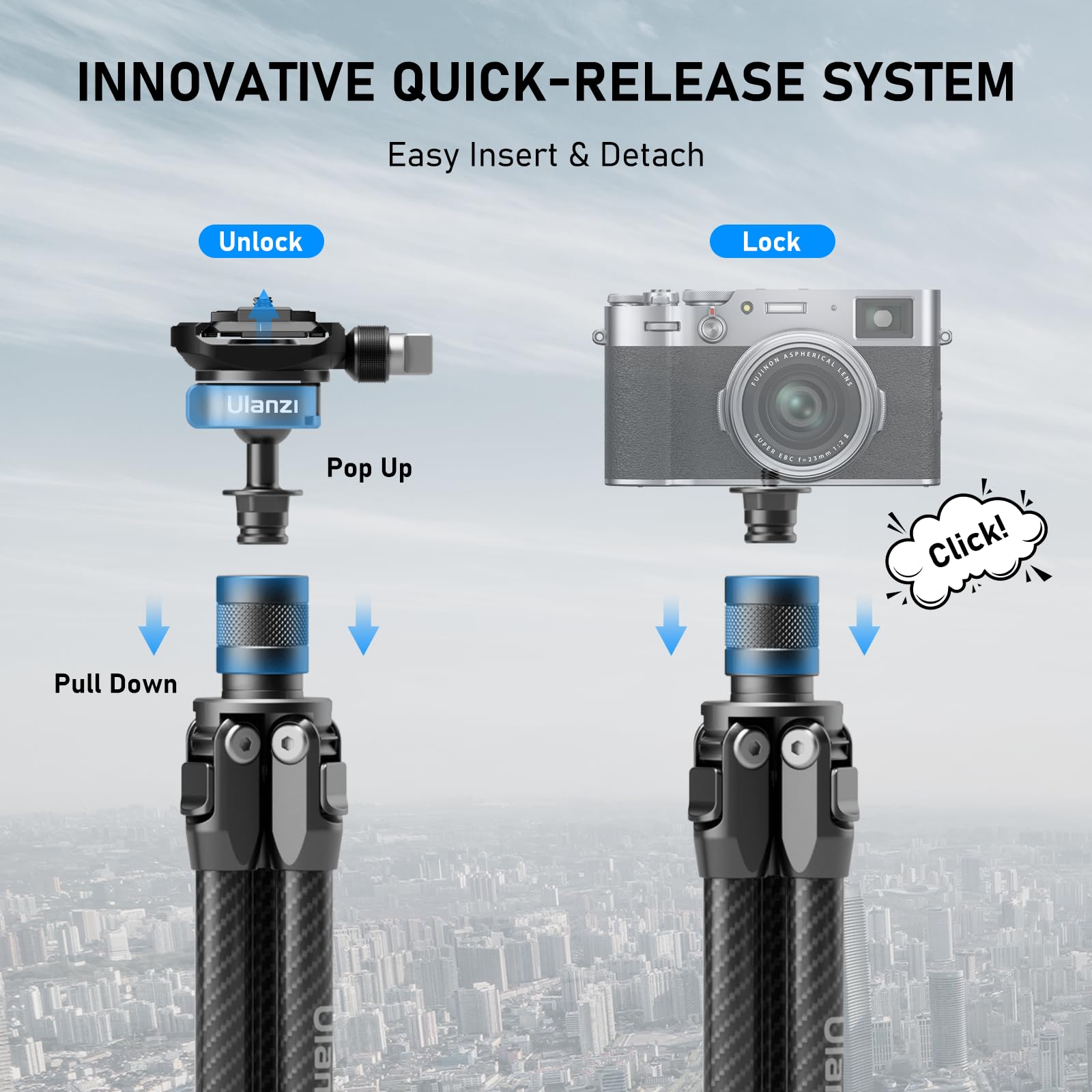 Ulanzi Tt35 Hiking Stick Tripod Kit, Travel Camera Monopod, 57.48" Detachable Carbon Fiber Stand Kit With 3 Hiking Pole & Mini Tripod & Removable Arca Qr For Dslr Camera Camcorder