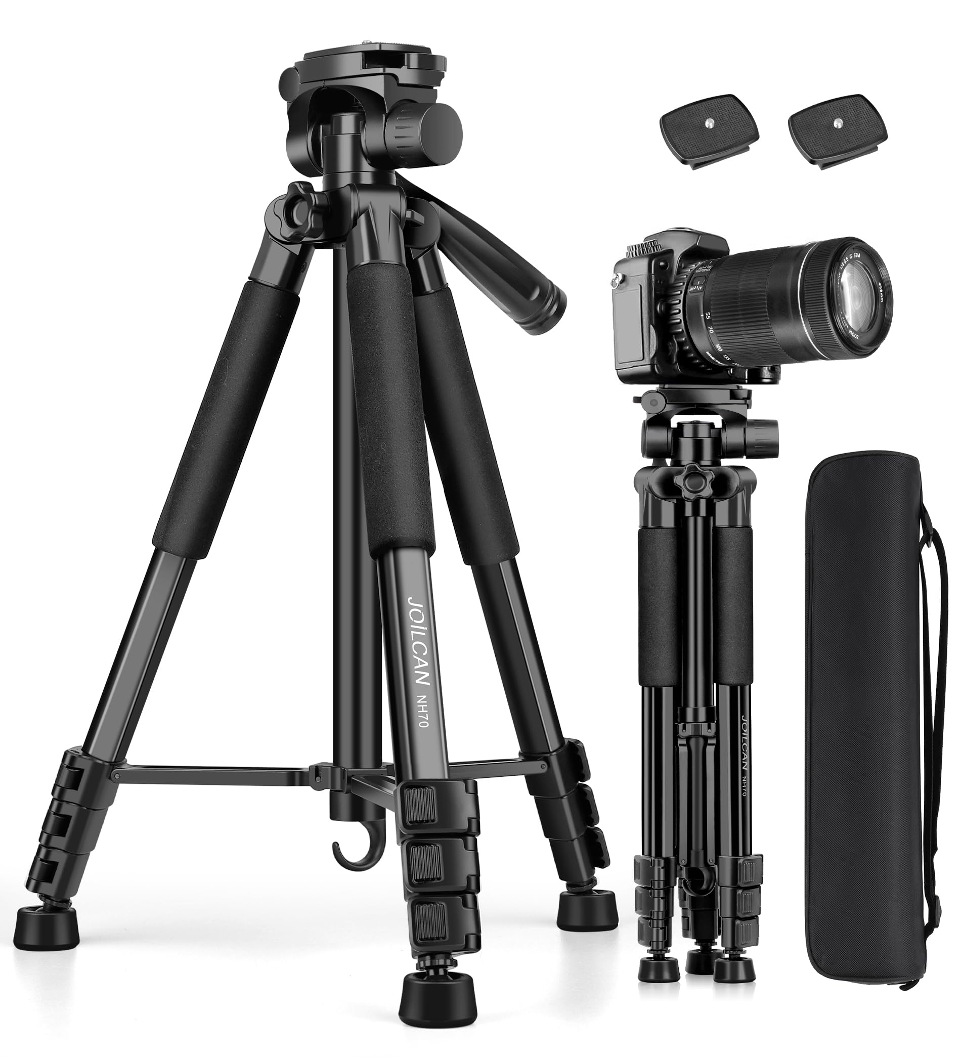 Joilcan Tripod For Camera, 67" Heavy Duty Camera Tripod, Phone Tripods For Video Recording Photo Vlog, Aluminum Tripods With Holder & Travel Bag For Cameras Dslr Iphone Projector Laser