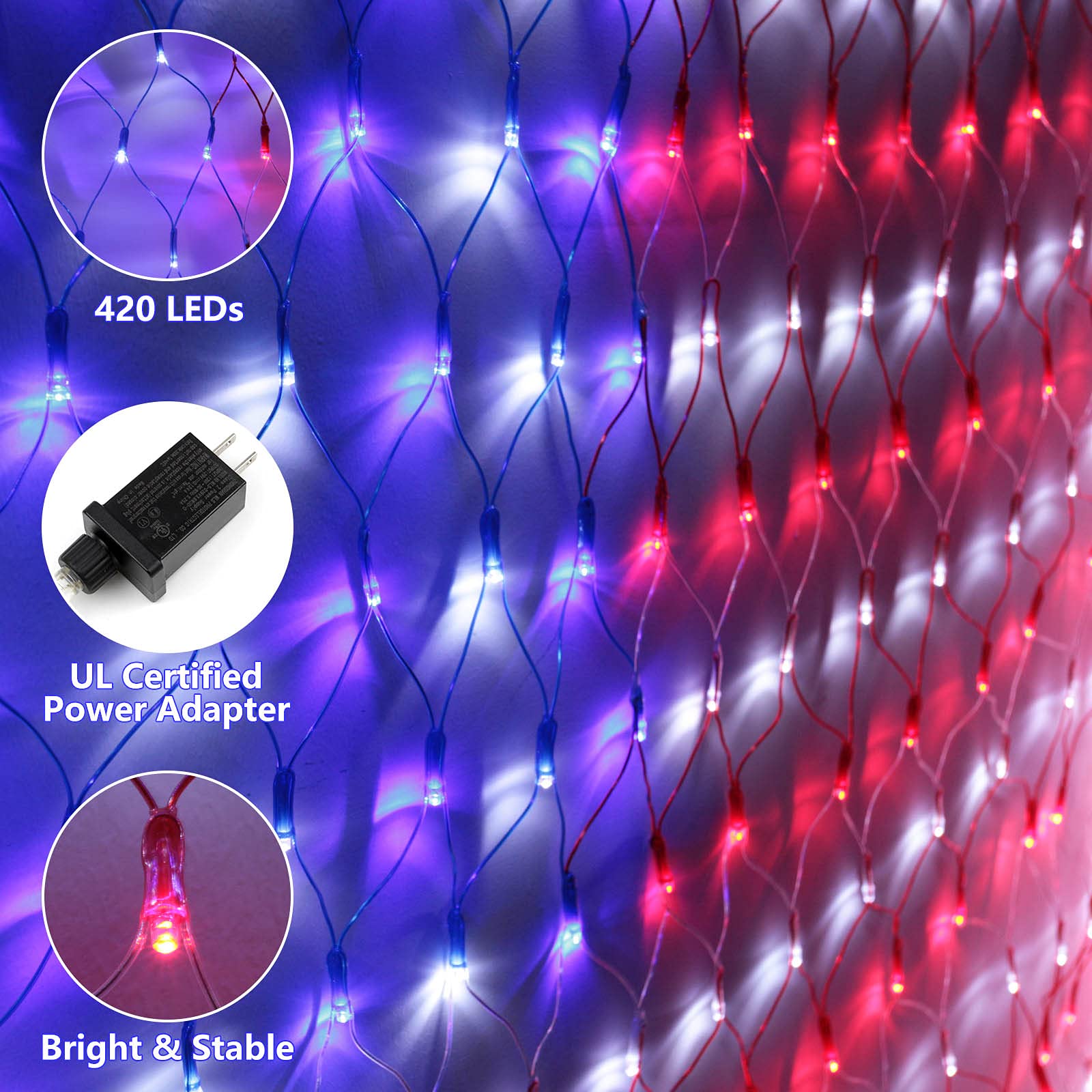 Renoliss Super Larger Size American Flag Lights, July 4Th Patriotic Lights With Ultra-Bright 420 Led, Waterproof Led Flag Net Light Of Usa, 4Th Of July Decor Independence Day Memorial Day