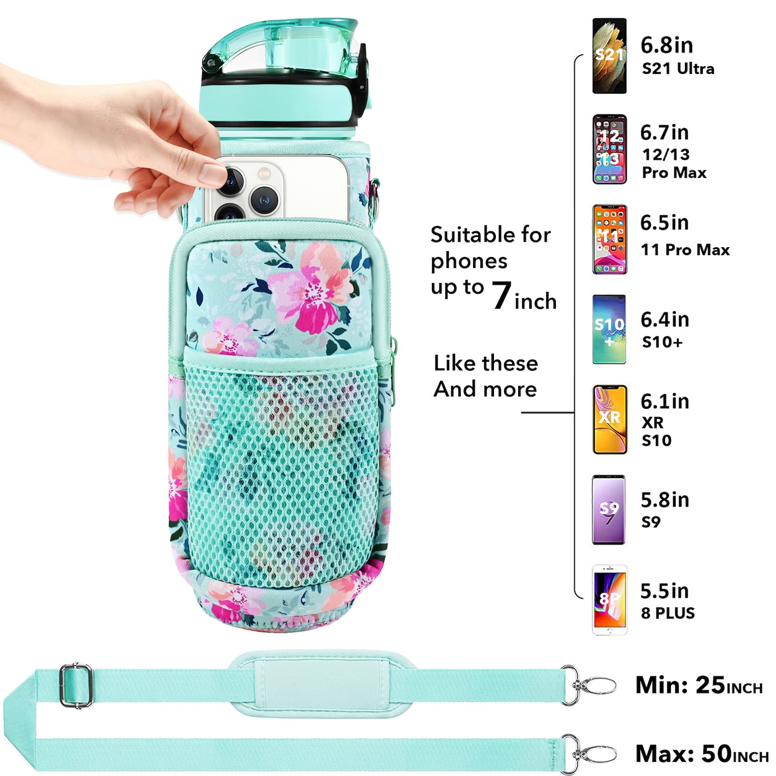 32 Oz Water Bottle With Straw And Sleeve, Motivational Water Bottle With Time Marker And Adjustable