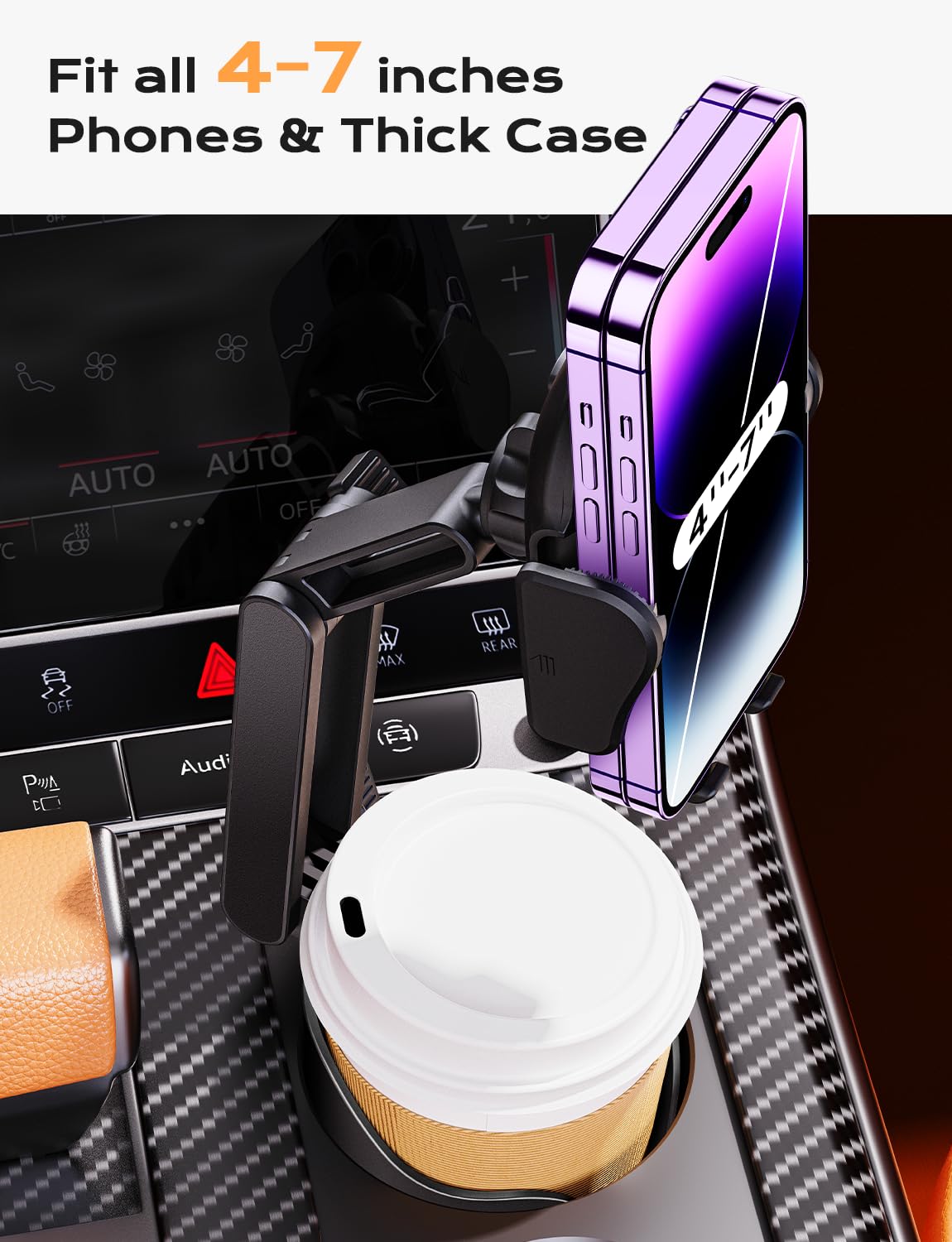 Tazeni 2-In-1 Cup Holder Cell Phone Holder For Your Car Bottle Friendly Cup Cell Phone Holder Mount For Car Height Adjustable Sturdy Fit 4-7 Inches Phones