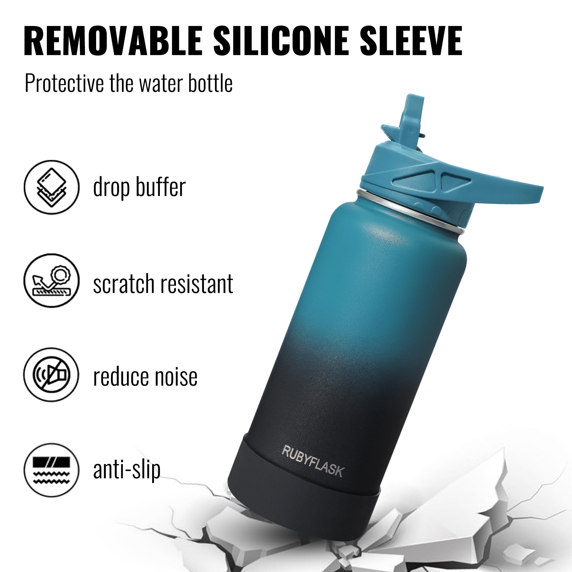 32Oz Insulated Water Bottle With Straw, Stainless Steel Metal Vacuum Water Flask