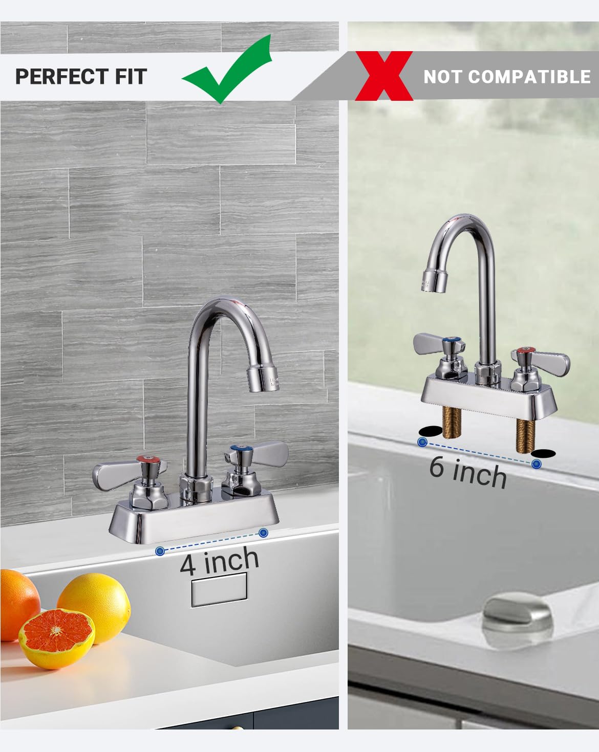 Phivan Commercial Kitchen Faucet 4" Center Deck Mount Commercial Bar Hand Sink Faucet With 3-1/2" Gooseneck Spout 2 Lever Handles Laundry Tub Utility Sink Faucet, Brass, Ceramic Valve