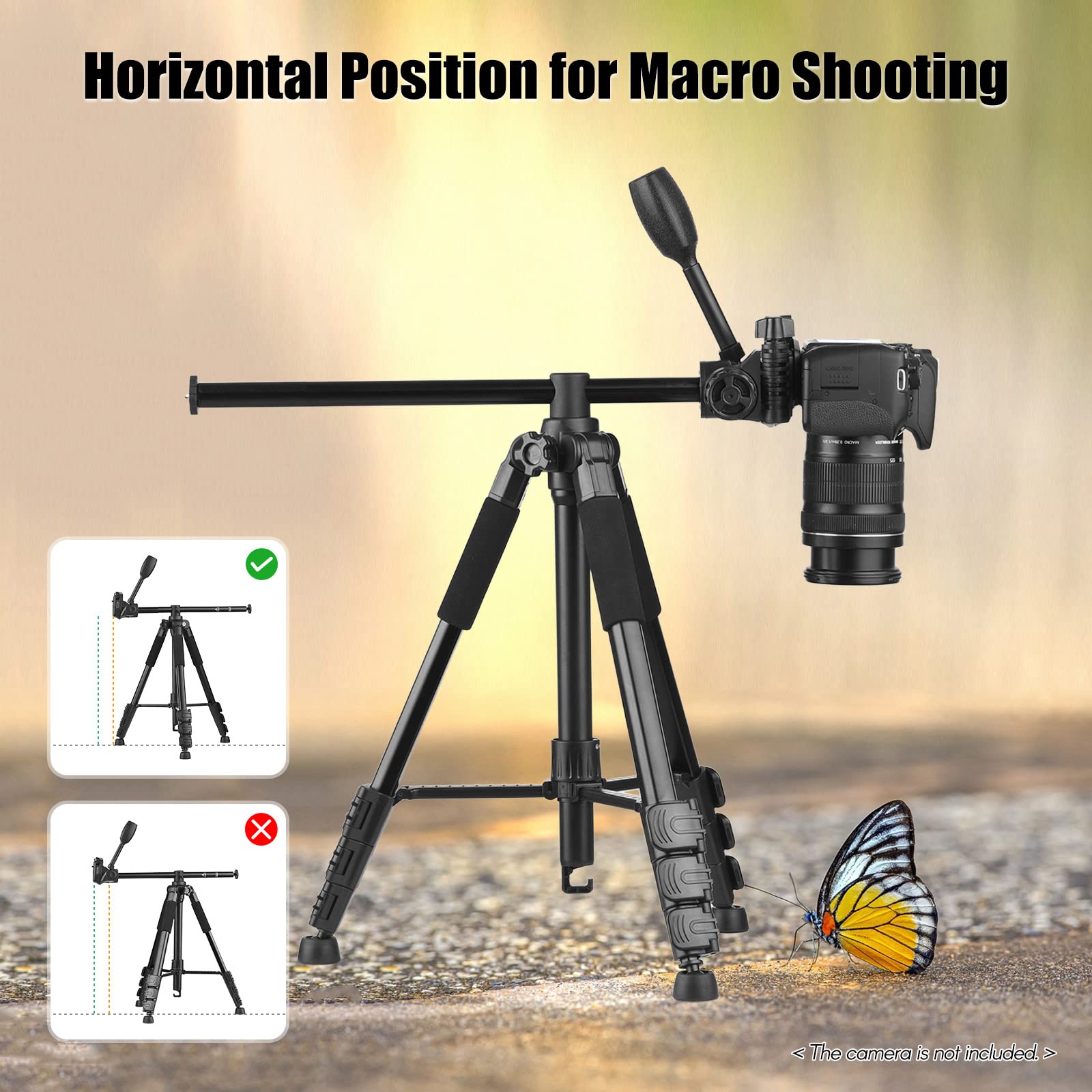 Andoer 157Cm/61.8Inch Portable Tripod Horizontal Camera Tripod Stand Aluminum Alloy 5Kg/11Lbs Load Capacity 1/4 Inch Screw Connection With Phone Clamp Carry Bag For Vlog Live Streaming Video Recording