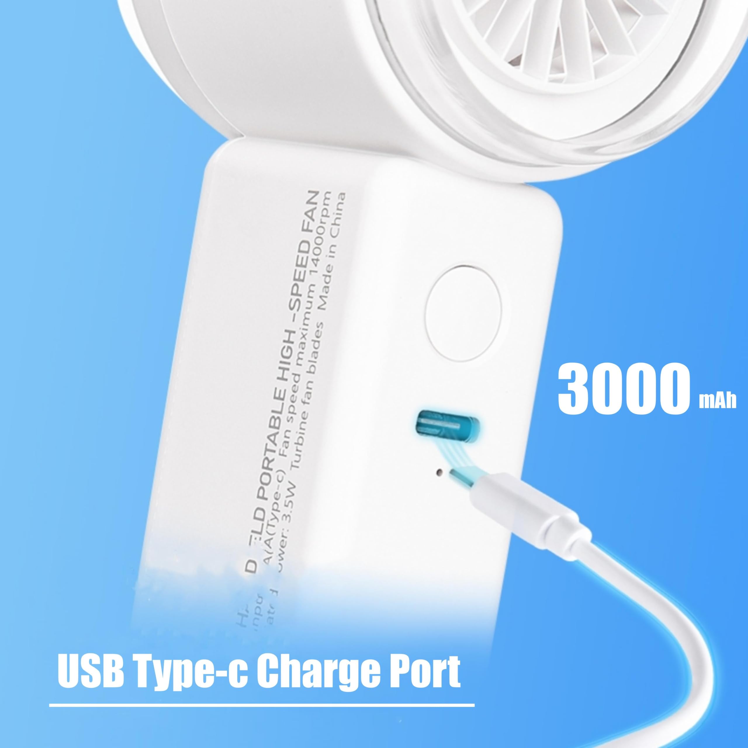 Handheld Fan, Turbo Mini Fan With 5-Speed Adjustable, Portable Personal Fan With 3000Mah