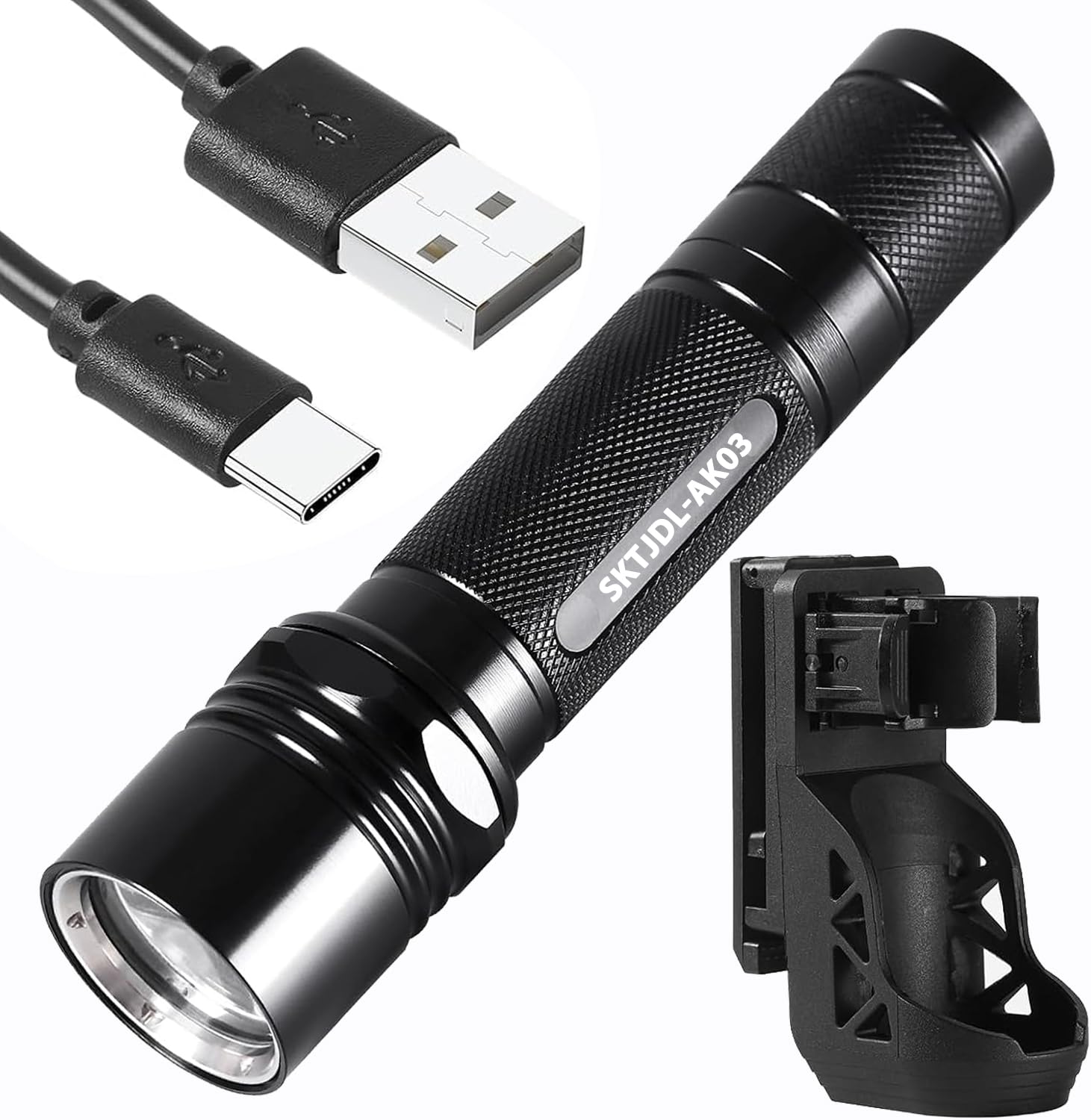 Sktjdl Police Flashlight With Holster For Duty Belt,Tactical Flashlight 1200 High Lumens Law Enforcement Flashlights With Belt Holder