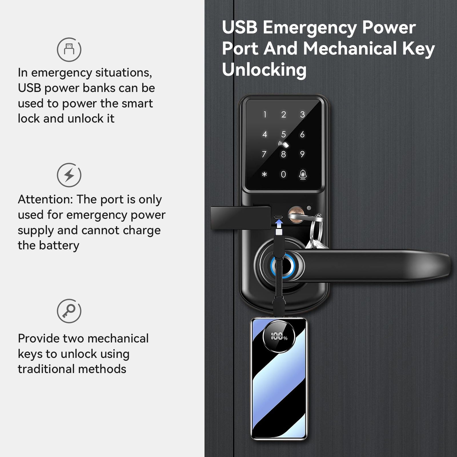 Gekrone Smart Fingerprint Lock With Lever Handle, Keypad Touchscreen Keyless Entry Front Door Knob, App Control Biometric Electronic Digital Deadbolt Set