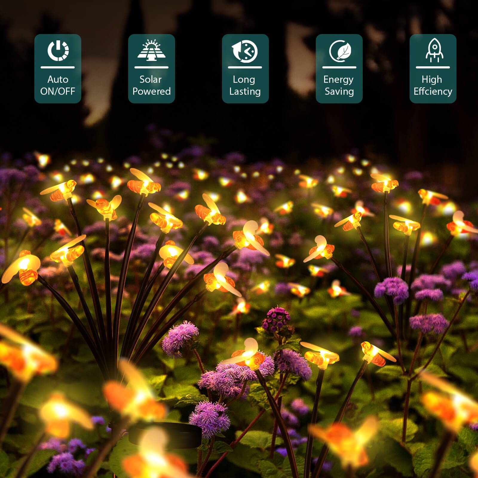 Semilits Solar Landscape Path Lights 10Led Honey Bee Garden Decoration Outdoor Solar Lights 2Pack