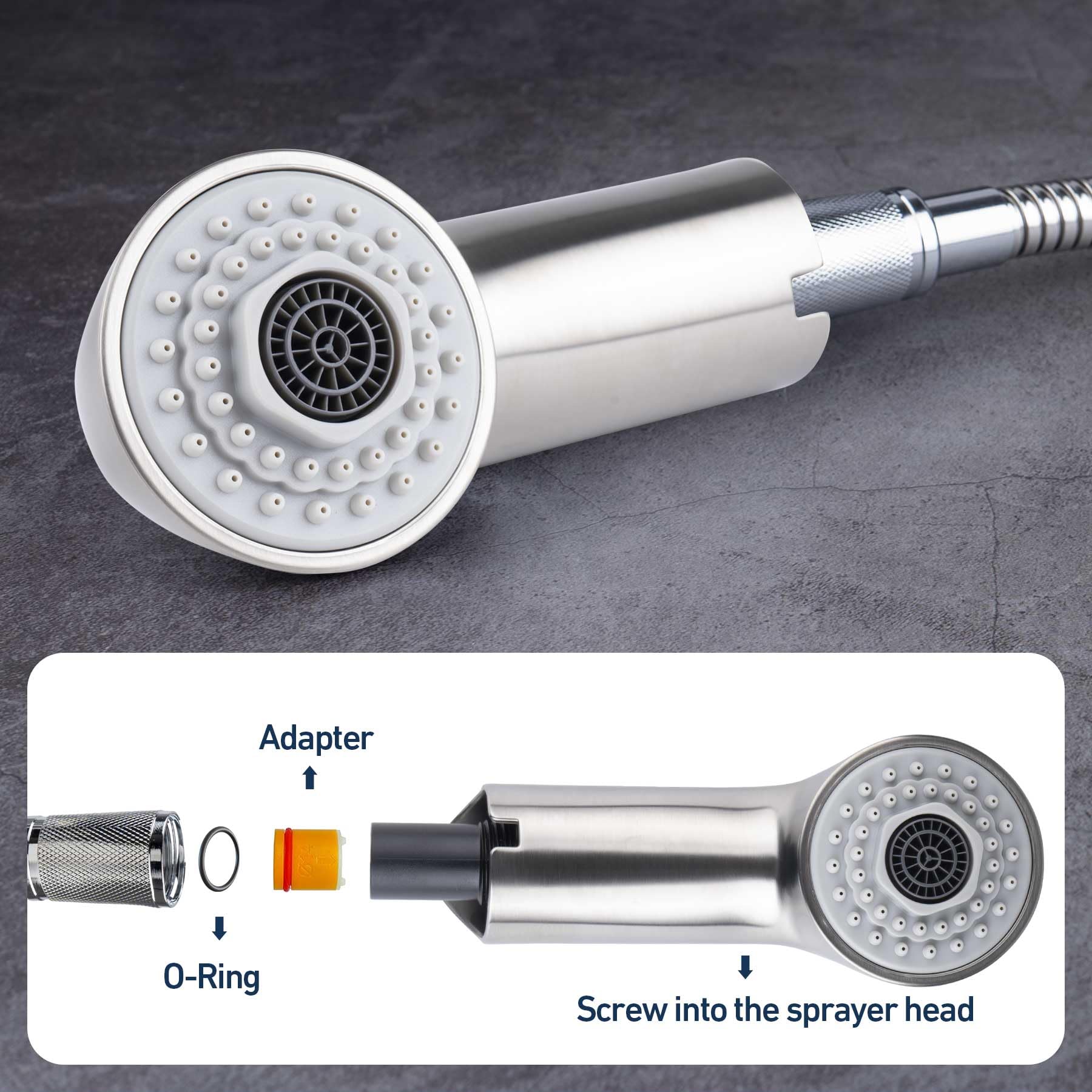 Zephyrjazz Pull-Out Spray Wand Fits Grohe Pull Out Faucets, Grohe Part 46312Sd0 / 46298Sd0, Super Steel Finish