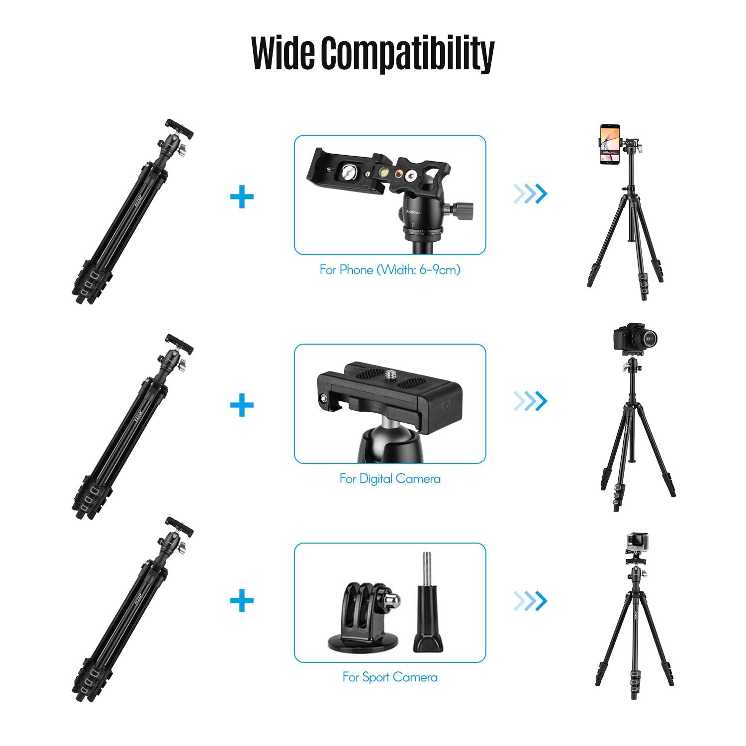 Andoer Camera Tripod Horizontal Mount Professional Travel Tripod With 360 Degree Panorama Ball Head Phone Holder Remote Control For Dslr Cameras Smartphones Compatible With Canon Nikon Sony