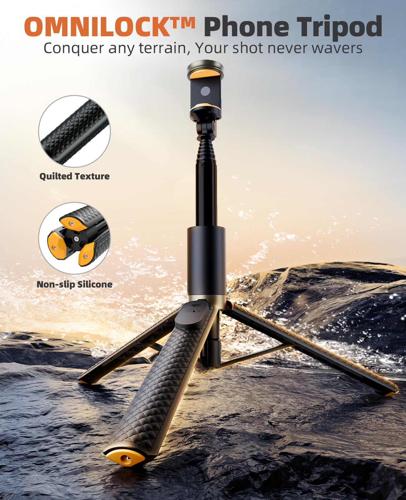 Vimose Cell Phone Tripod Stand 62", Extendable Selfie Stick With Bluetooth Remote For Iphone And Android