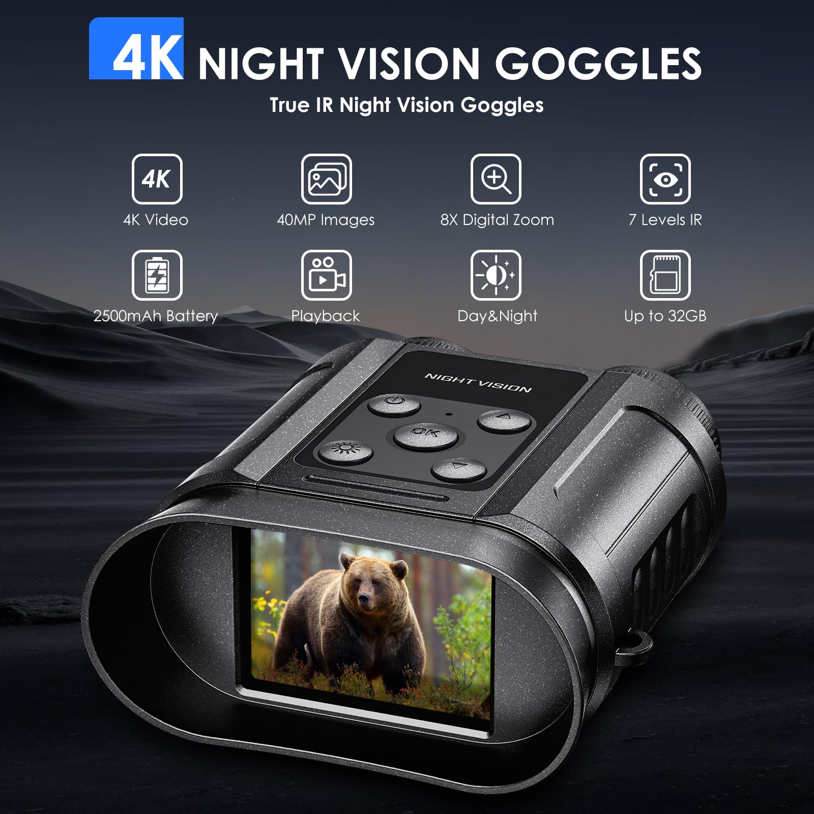 Tizycod Night Vision Goggles,Compact Night Vision Binoculars,32Gb Card Included, Photo/Video Capture,Outdoor Tools For Education, Wildlife Watching, For Boy,  For Men,  For Father (Pearl Black)