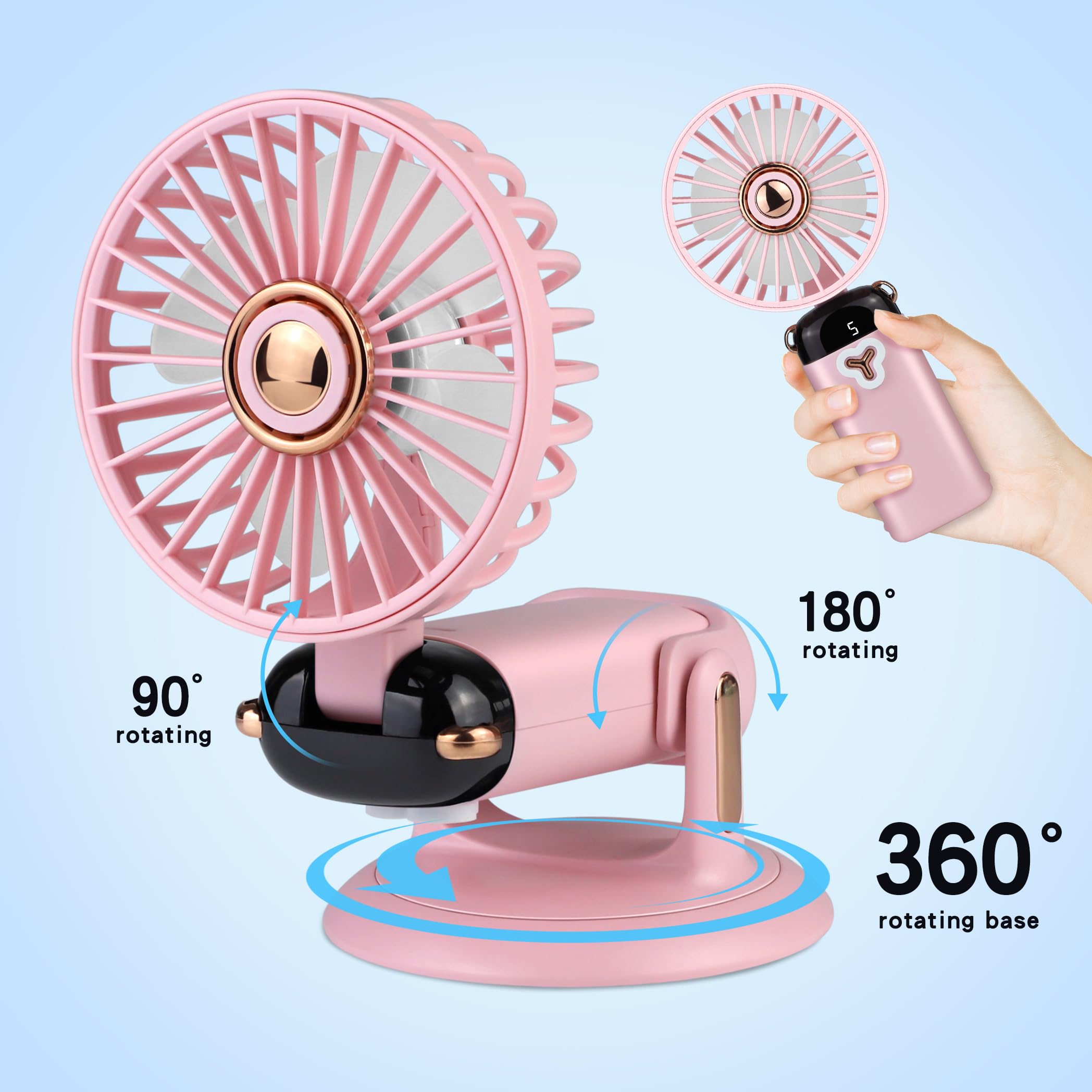 Versatile 4-In-1 Portable Handheld Fan, Battery Operated Fan With Base, 90°Ajustable, Rechargeable