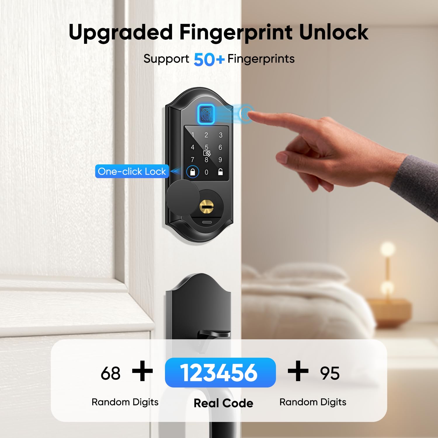 Seveko Fingerprint Smart Front Door Lock Set, Keyless Entry Door Lock With Handle, Smart Locks For Front Door, Keypad Deadbolt With Handle, App Control, Touchscreen Keypad, Auto Locking, Matte Black