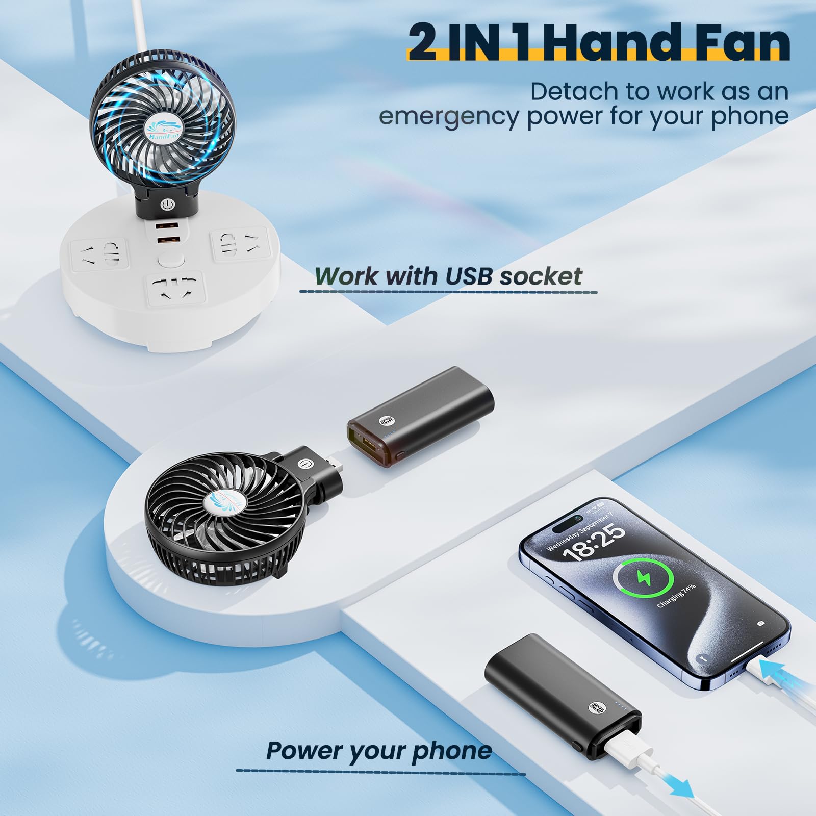 Handfan 5200Mah Portable Handheld Fan, Personal Hand Held Makeup, Foldable Small Desk, Rechargeable