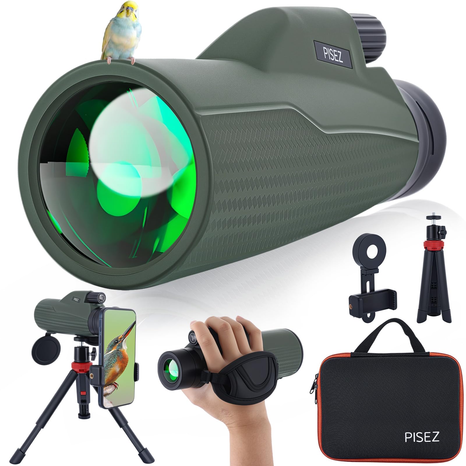 Pisez 12X56 Monocular Telescope For Adults High Powered With Smartphone Holder & Tripod Bak4 Prism & Fmc Lens With Hand Strap Monoculars For Hunting Bird Watching Hiking Wildlife Travel