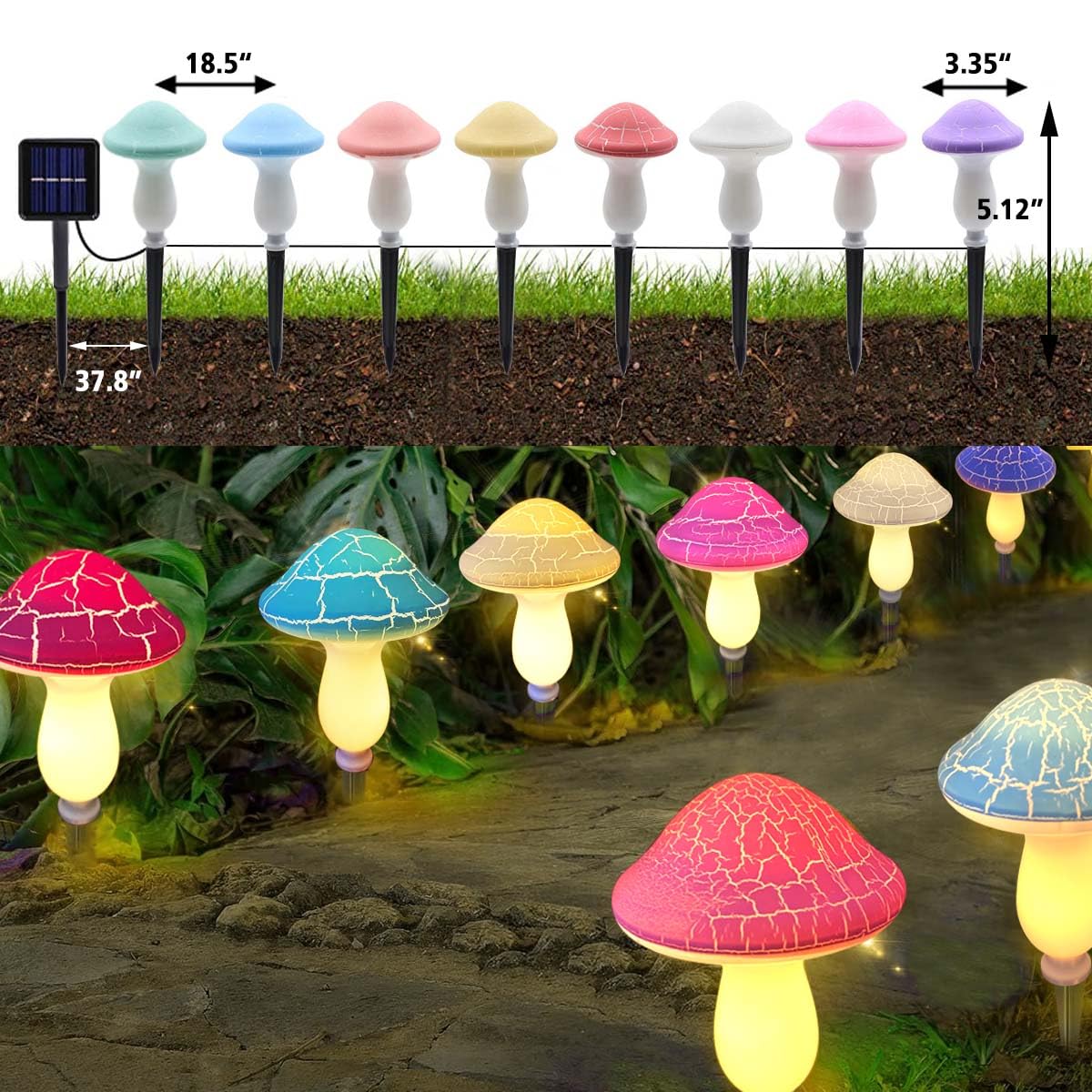 Ruexig Solar Mushroom Lights For Garden, 8 Led Crack Mushrooms, Waterproof Solar Pathway Lights, Mushroom Decor For Yard Decor, Flowerbed Housewarming Gift
