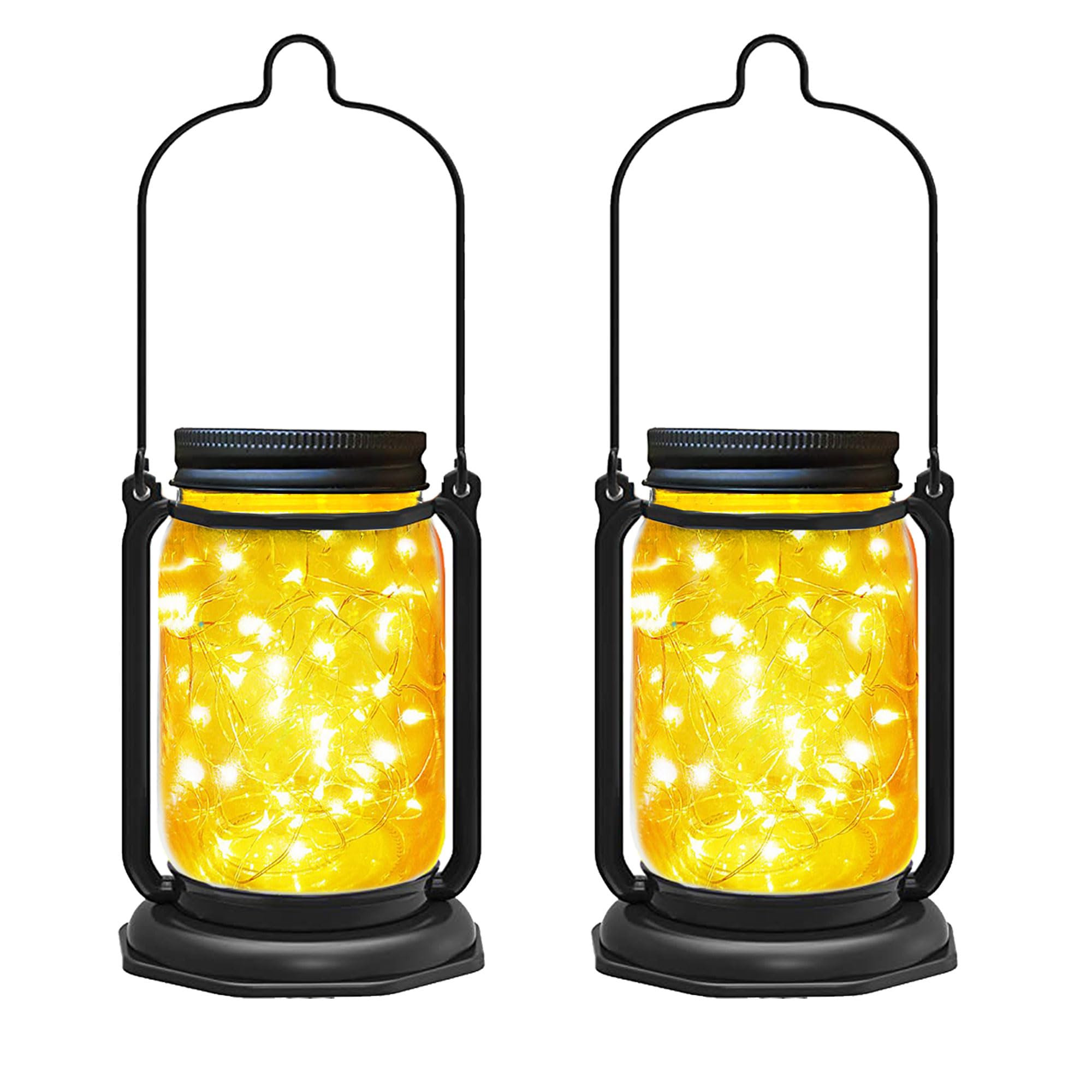 Aikeve Solar Mason Jar Lights,2 Pack 30 Led Starry Fairy String Hanging Mason Jar Lantern Lights,Solar Lanterns For Outdoor Patio Party Garden Yard Wedding Decor (Mason Jars/Handles Included)