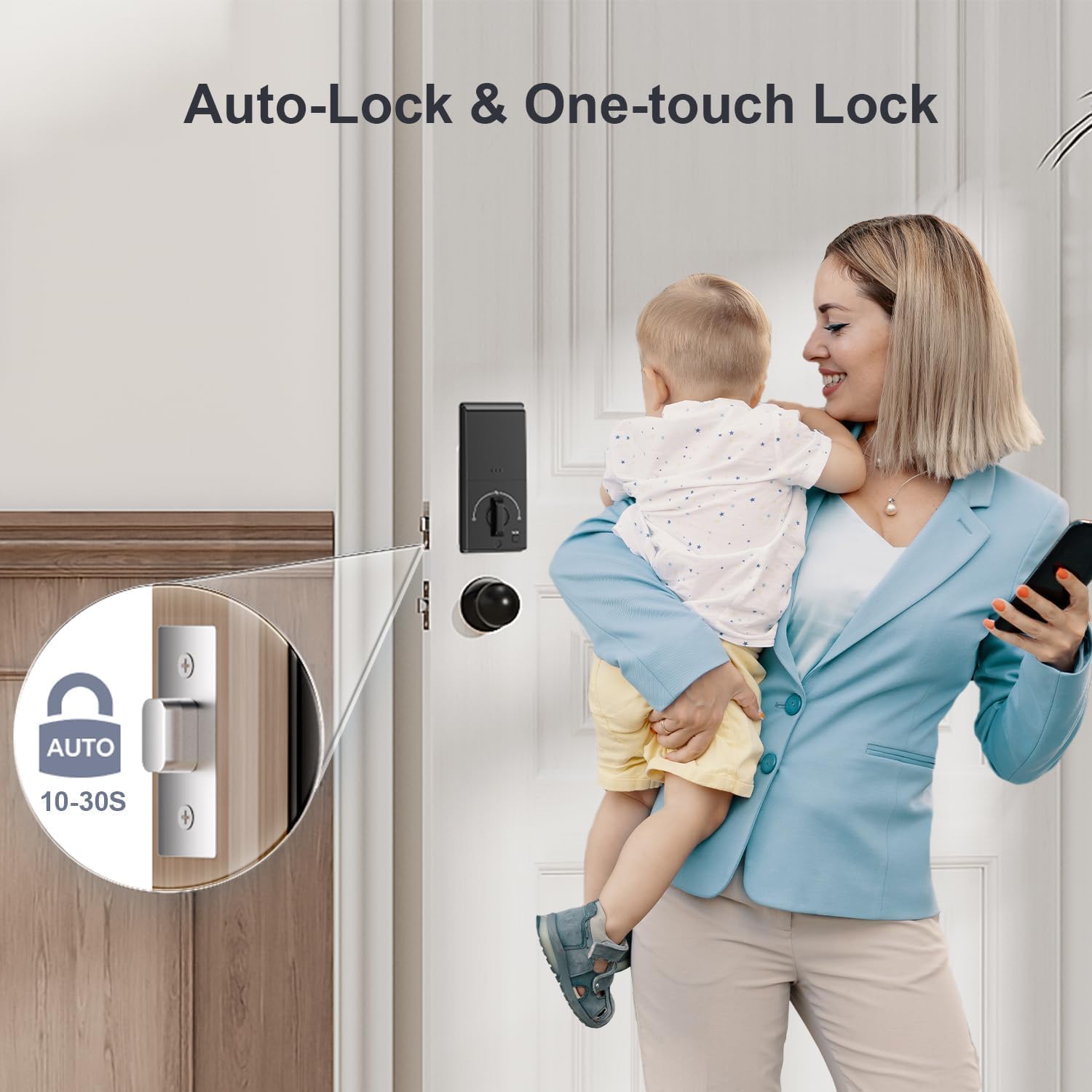 Ulecoce Keyless Entry Door Lock Deadbolt With Handle Set, Keypad Door Lock With Handle Smart Door Locks For Front Door With Set Code With Easy Installation, Auto Lock, (Oil Rubbed Bronze)